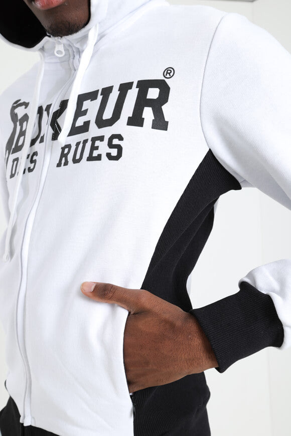 Kapuzensweatjacke - White + Black