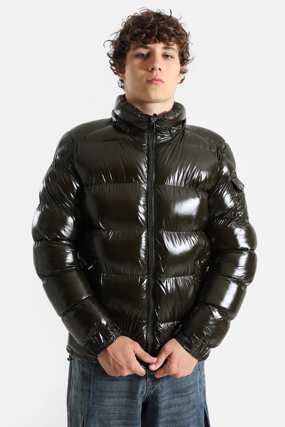 Pufferjacke in Glanz-Optik - Dark Olive