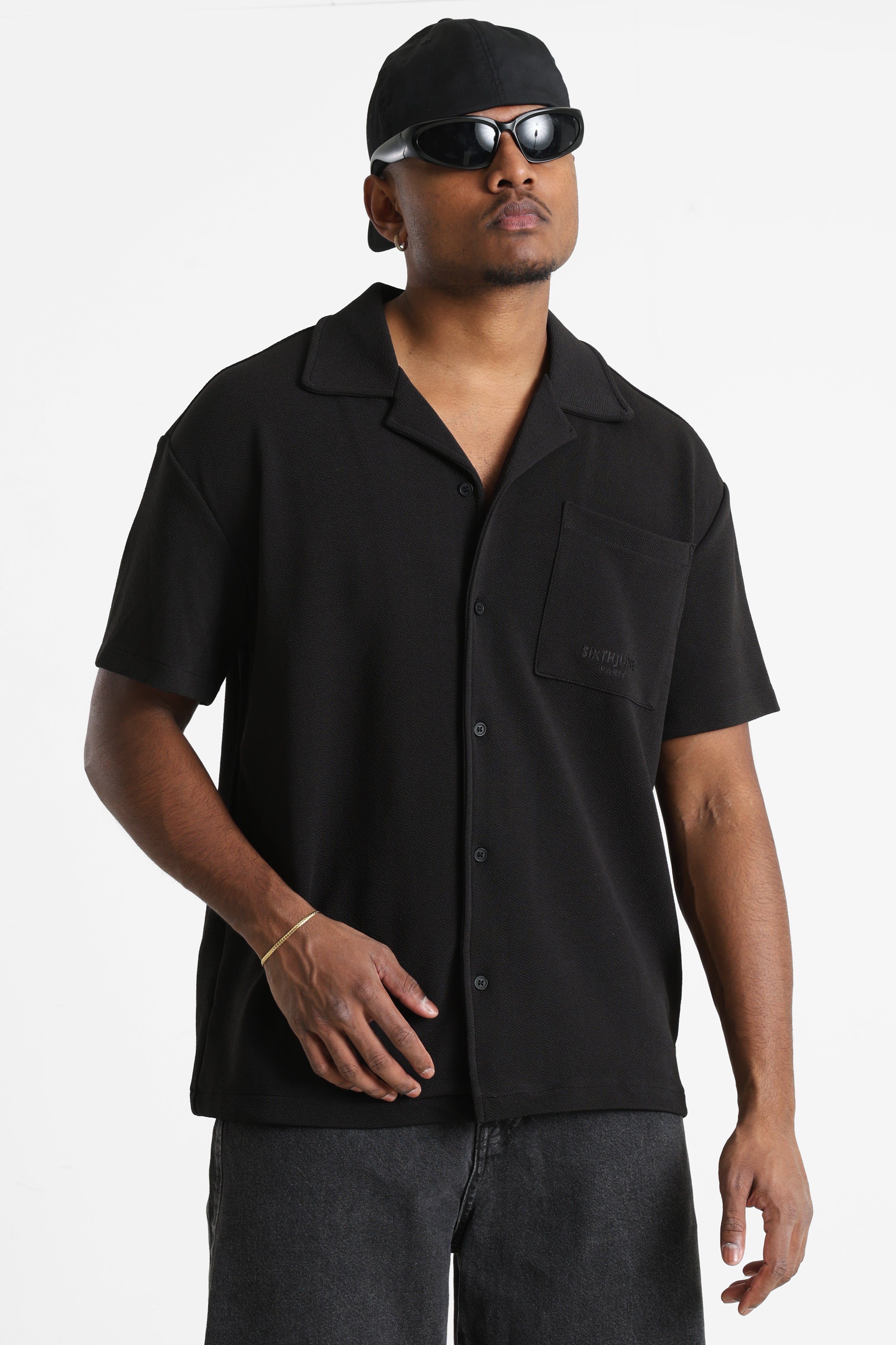 Camicia in seersucker - Nero