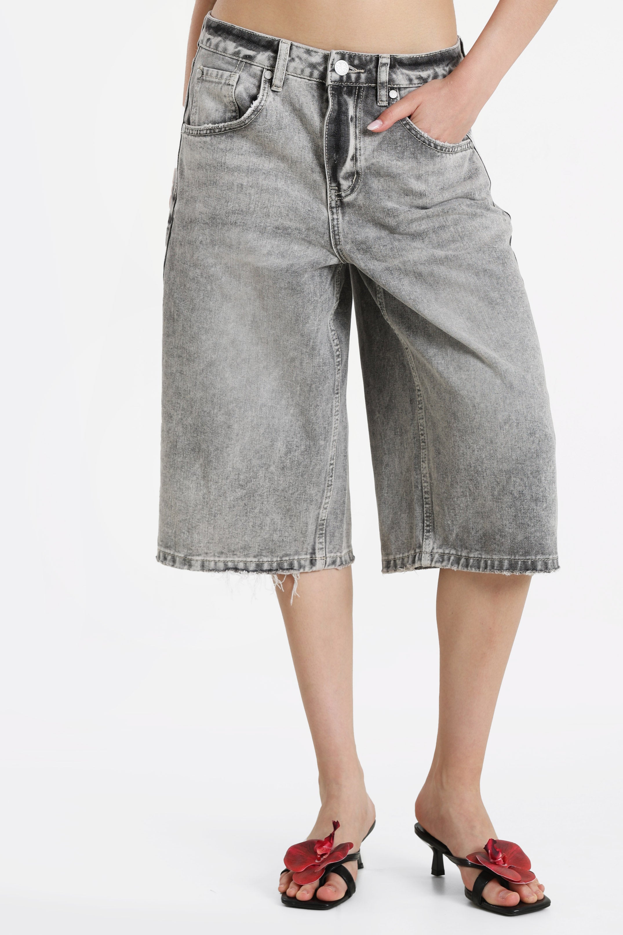 Jeans Bermudashorts - Gewaschen Grau