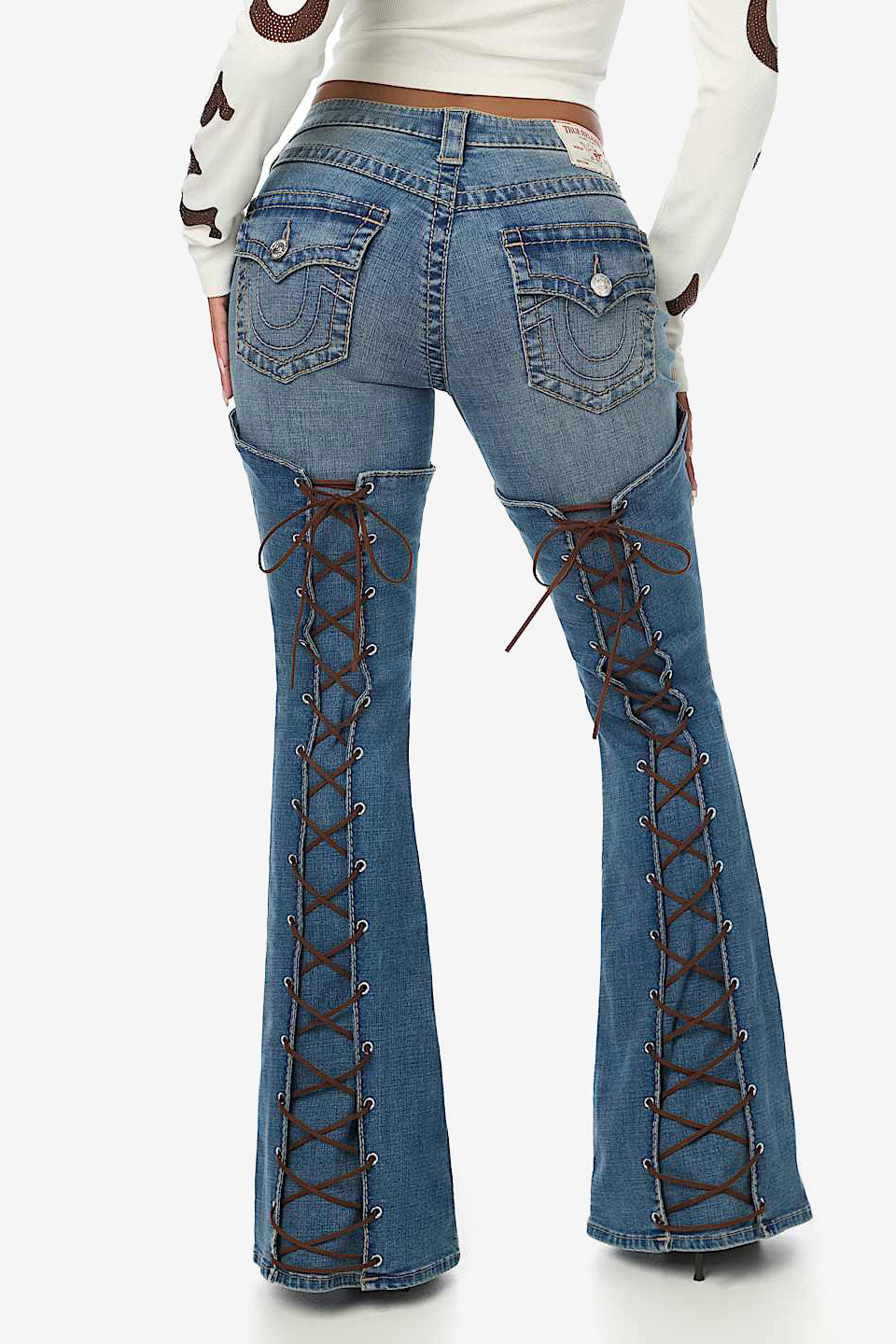 Lace-up ultra flare jeans - Driftwood