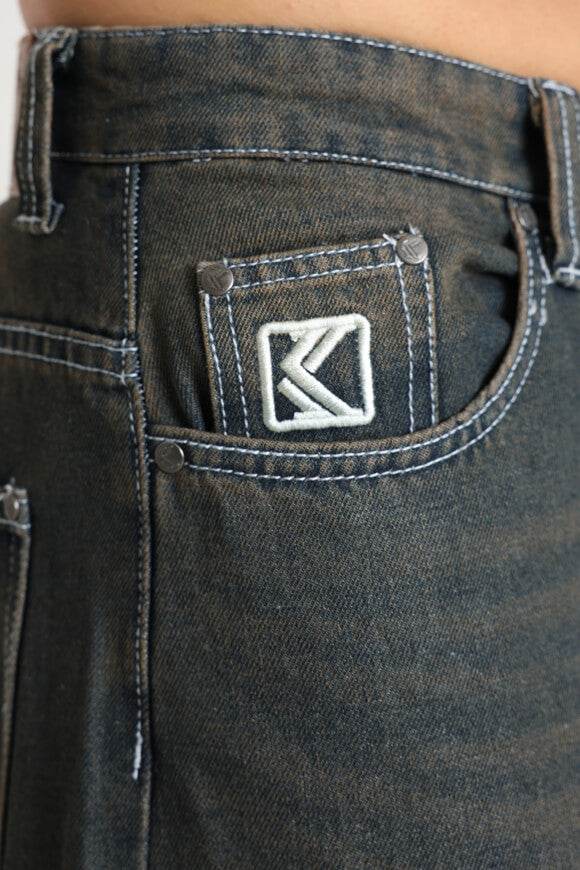 Baggy Fit Jeans - Dark Blue + Brown