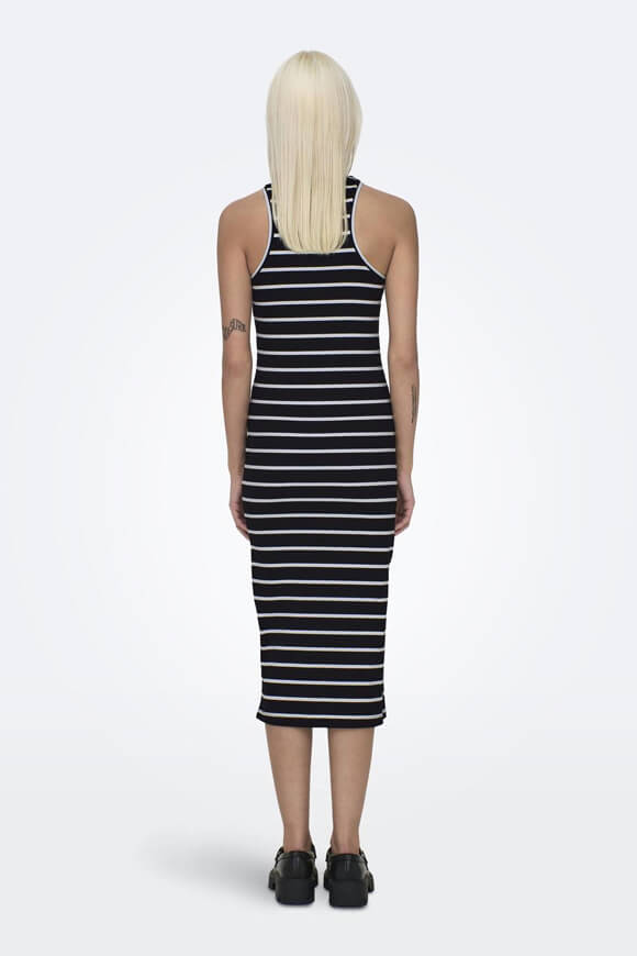 Belfast Stripe Ribbed Midi Dress - Black + Thin White