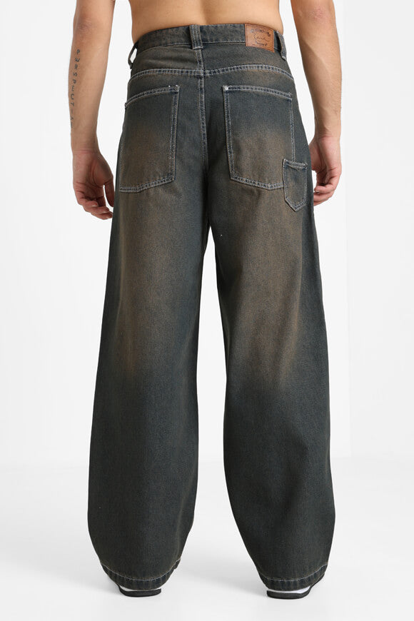 Baggy Fit Jeans - Dark Blue + Brown