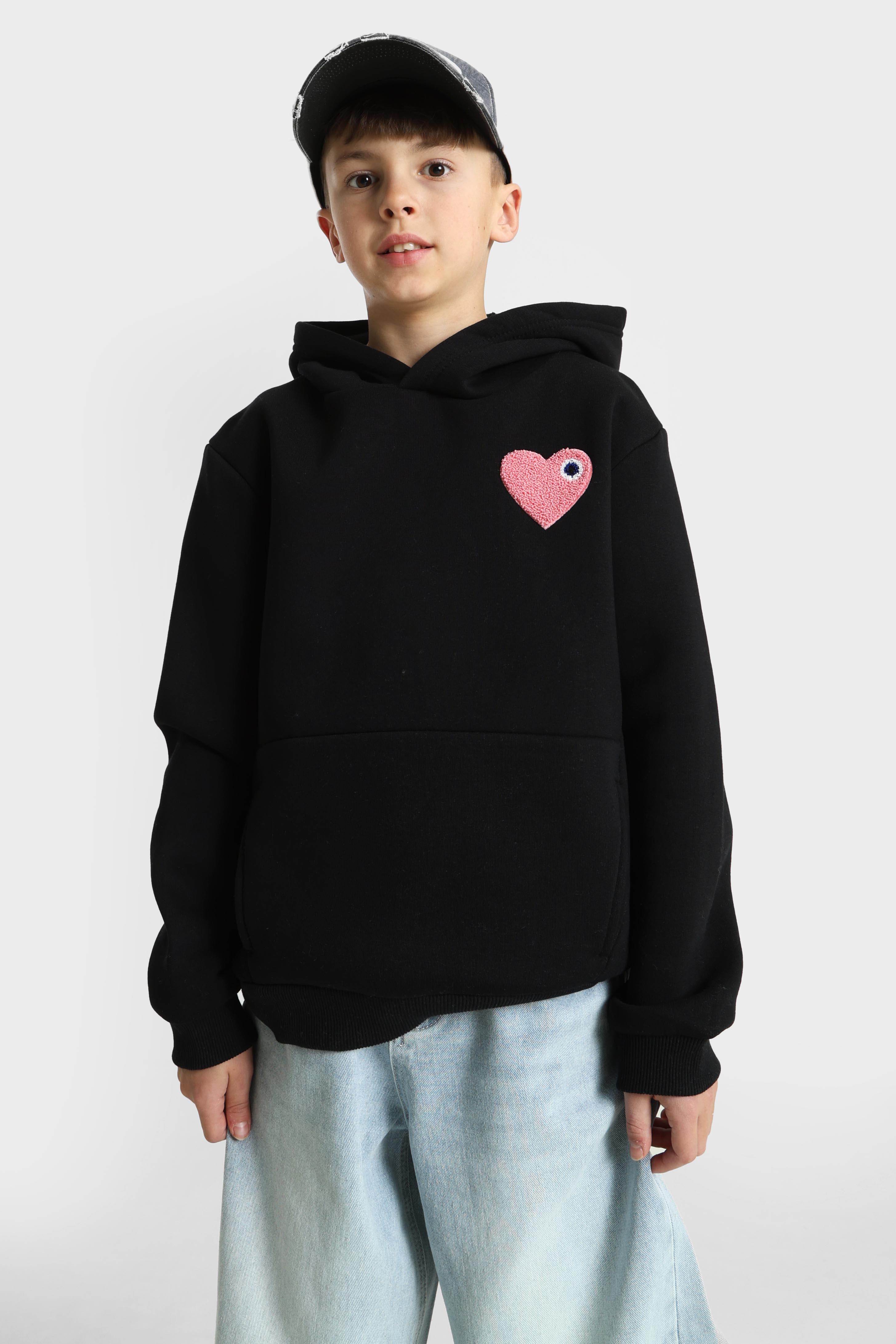 Heart hooded sweatshirt - Black + Pink