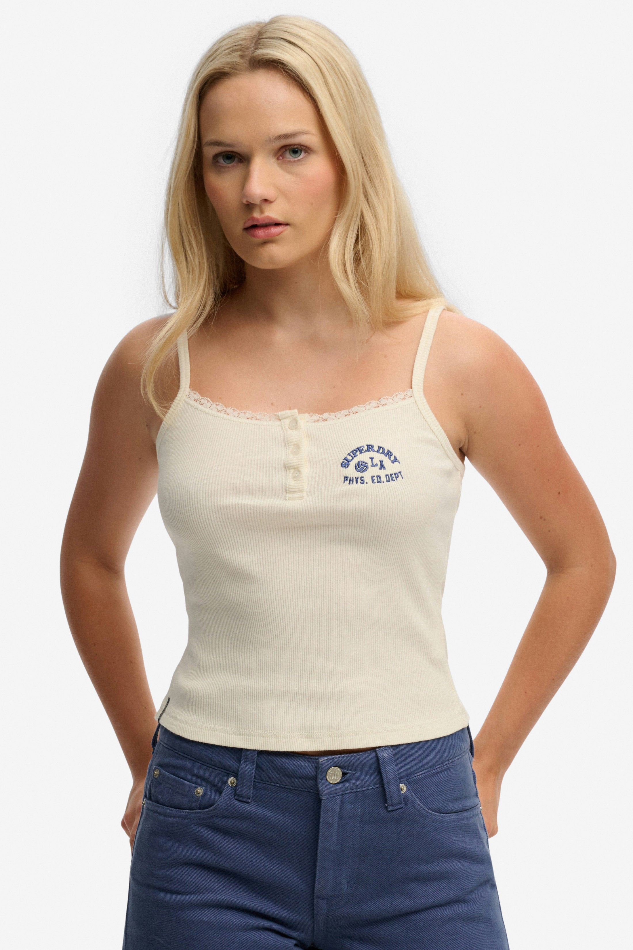 Geripptes Crop Trägertop - Off White