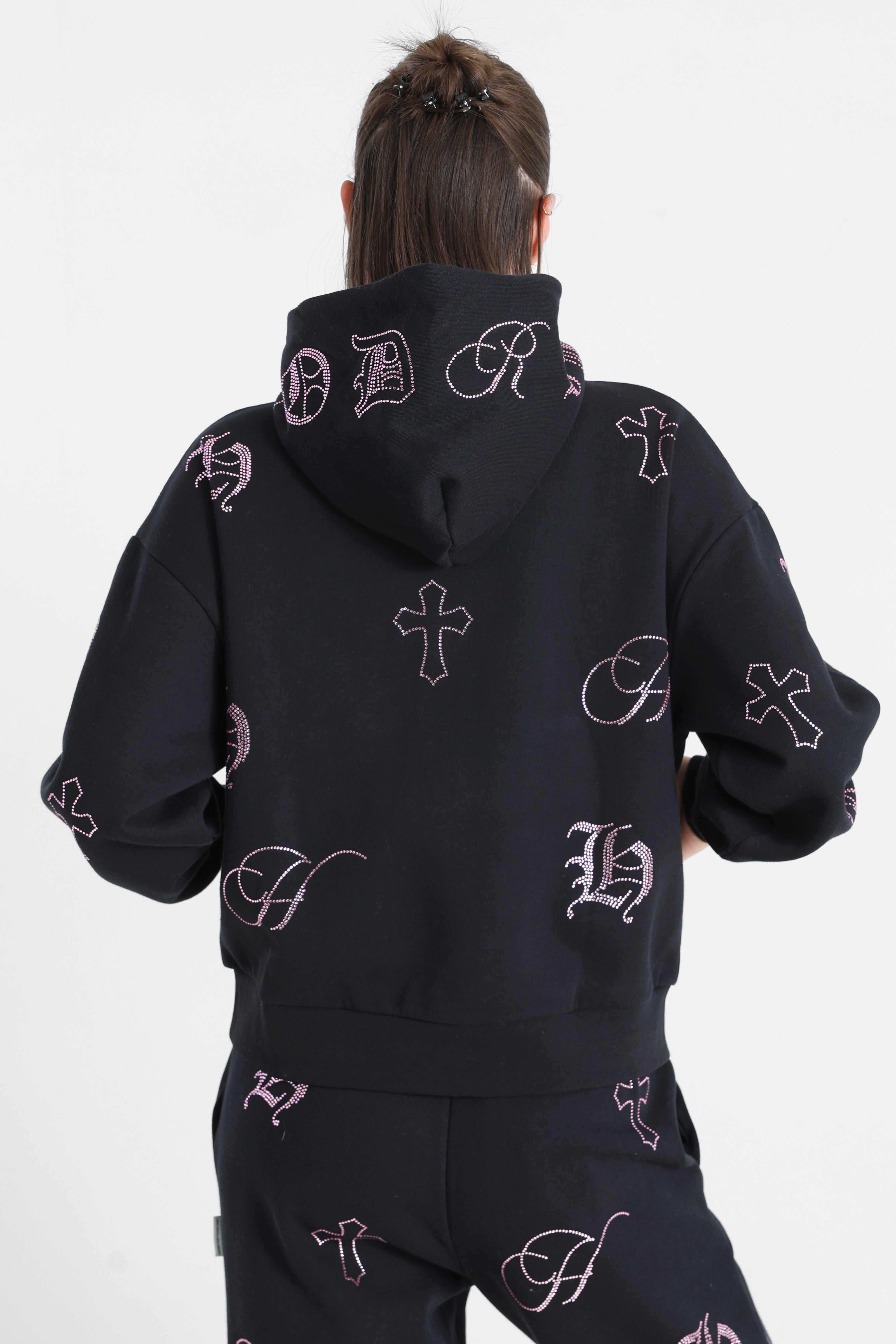 Kapuzensweatshirt - Black + Pink