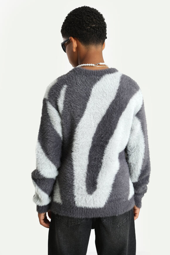 Pull en tricot poilu - Gris clair + Anthracite