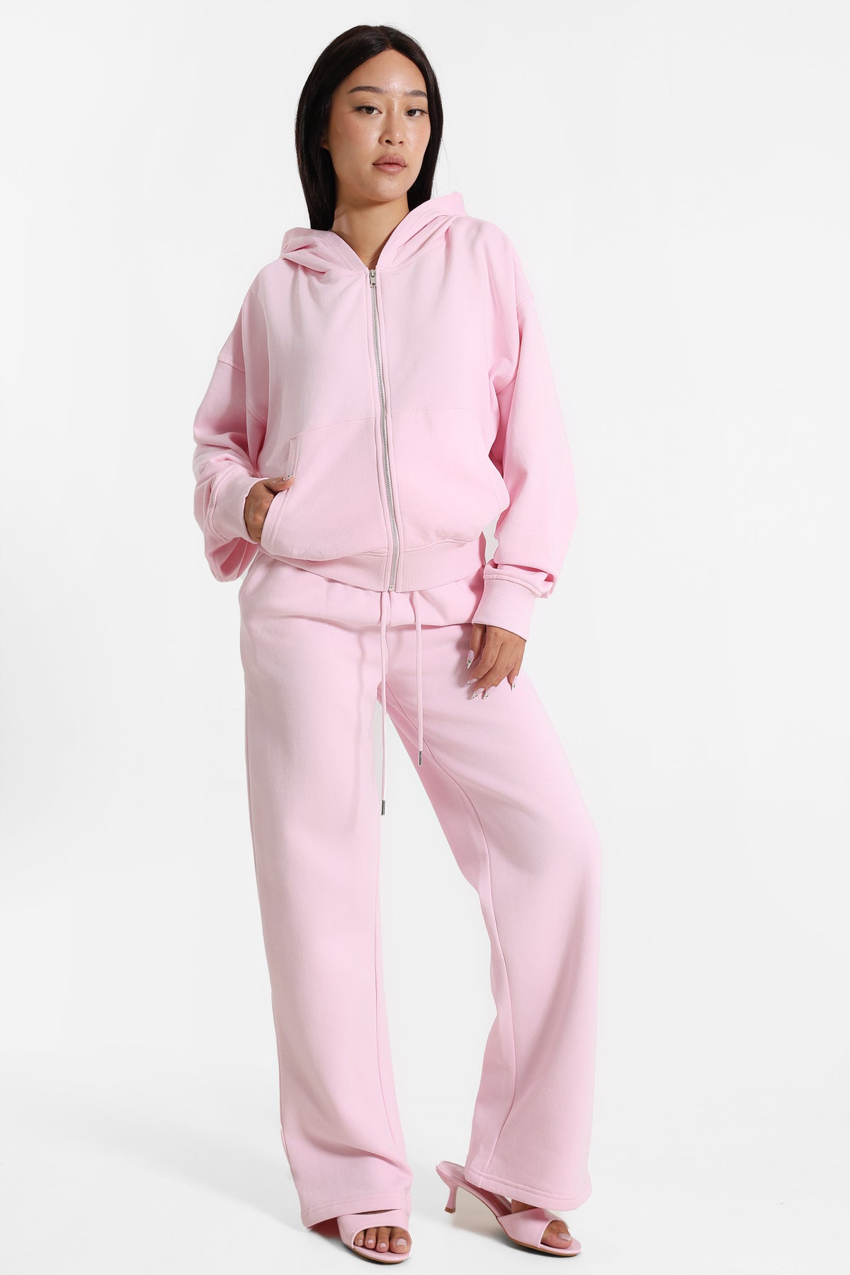 Sweat zippé à capuchon - Rose