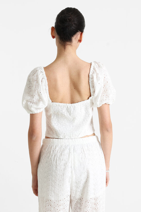 T-shirt off-shoulder con motivo traforato - Offwhite