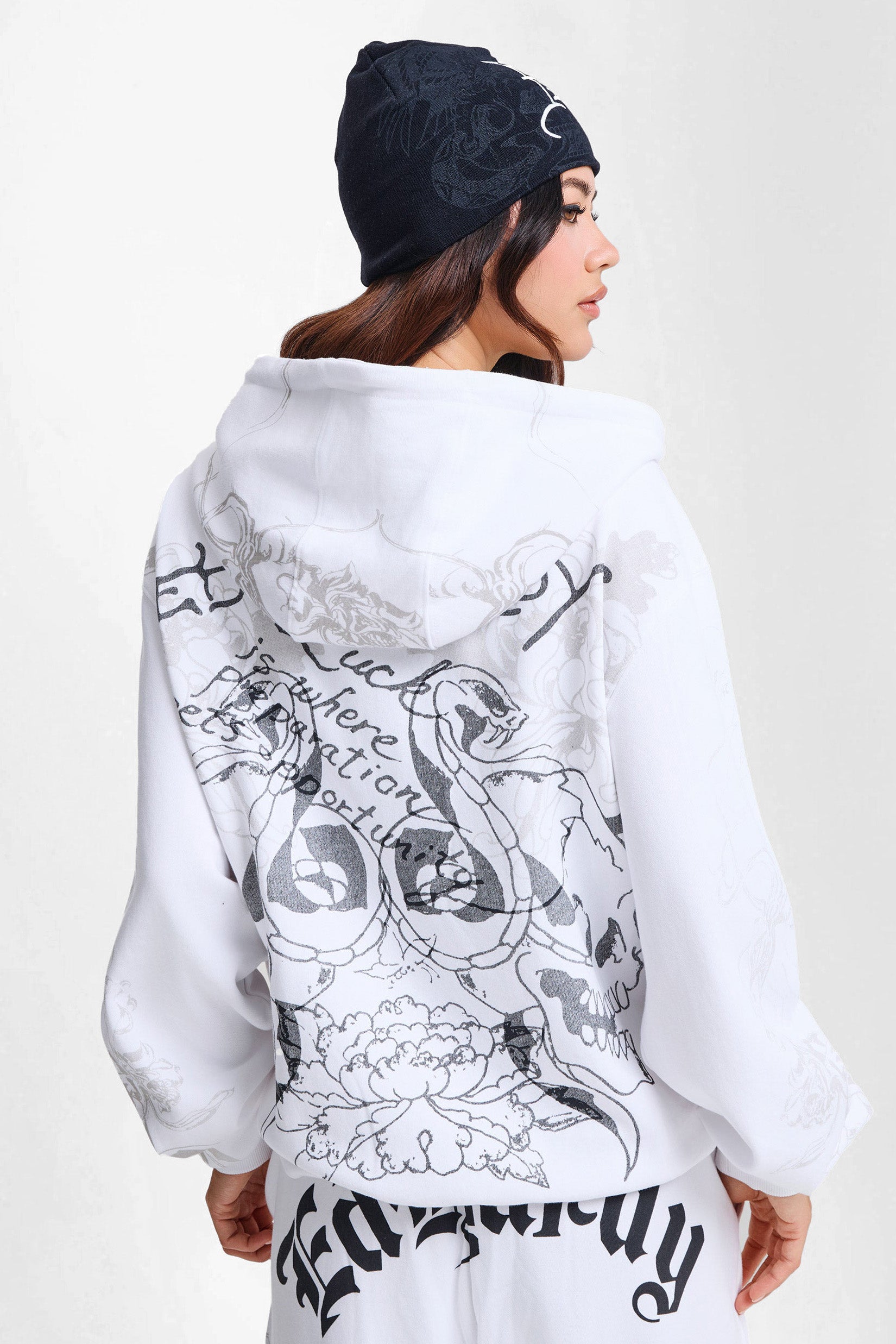 Diamante venom sweat ample zippé à capuchon - White
