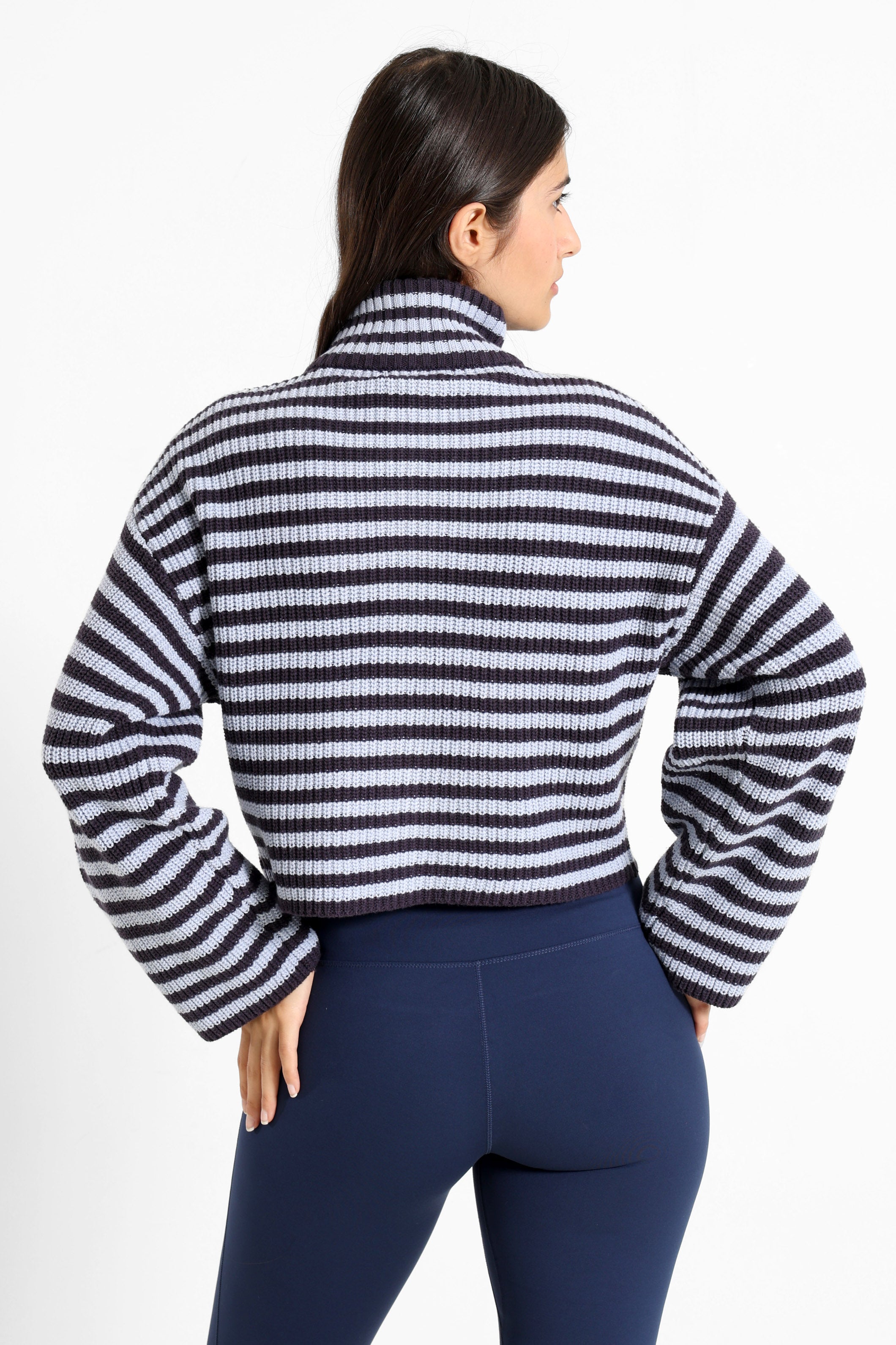 Crop Strickjacke - Marineblau + Hellblau