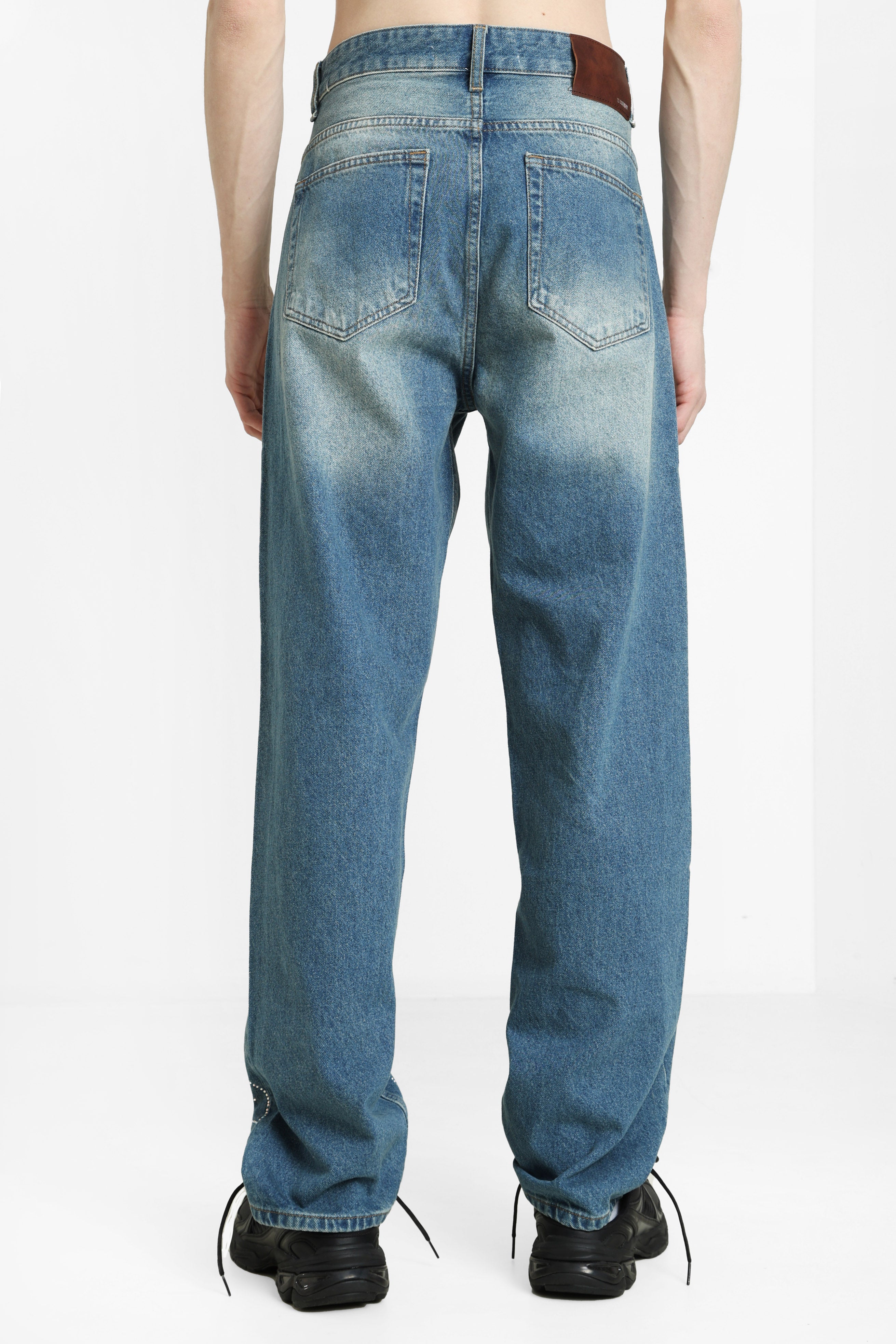 Loose fit jeans with rhinestones - Blue Denim