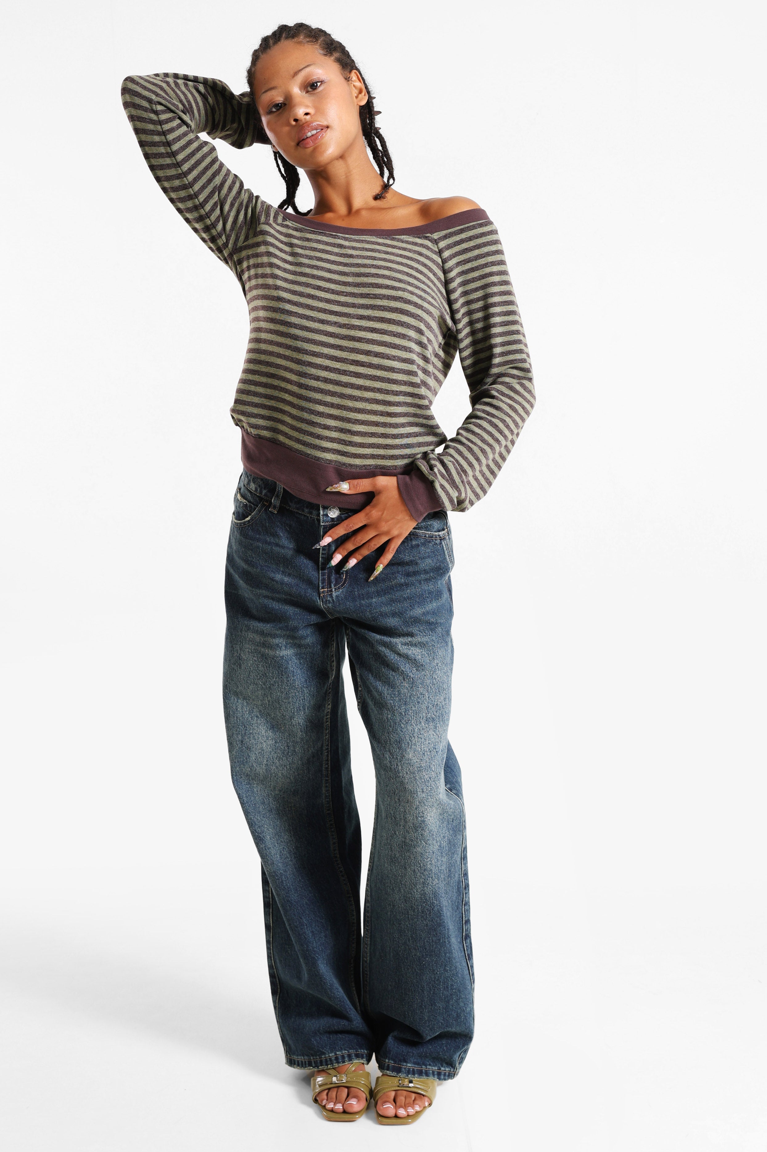Camicia off shoulder maniche lunghe - Olive + Brun
