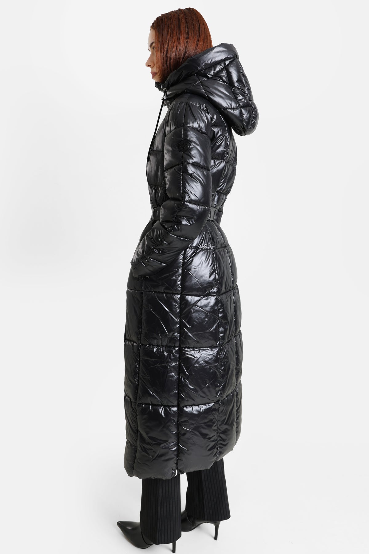 Luella shiny effect quilted coat - Black