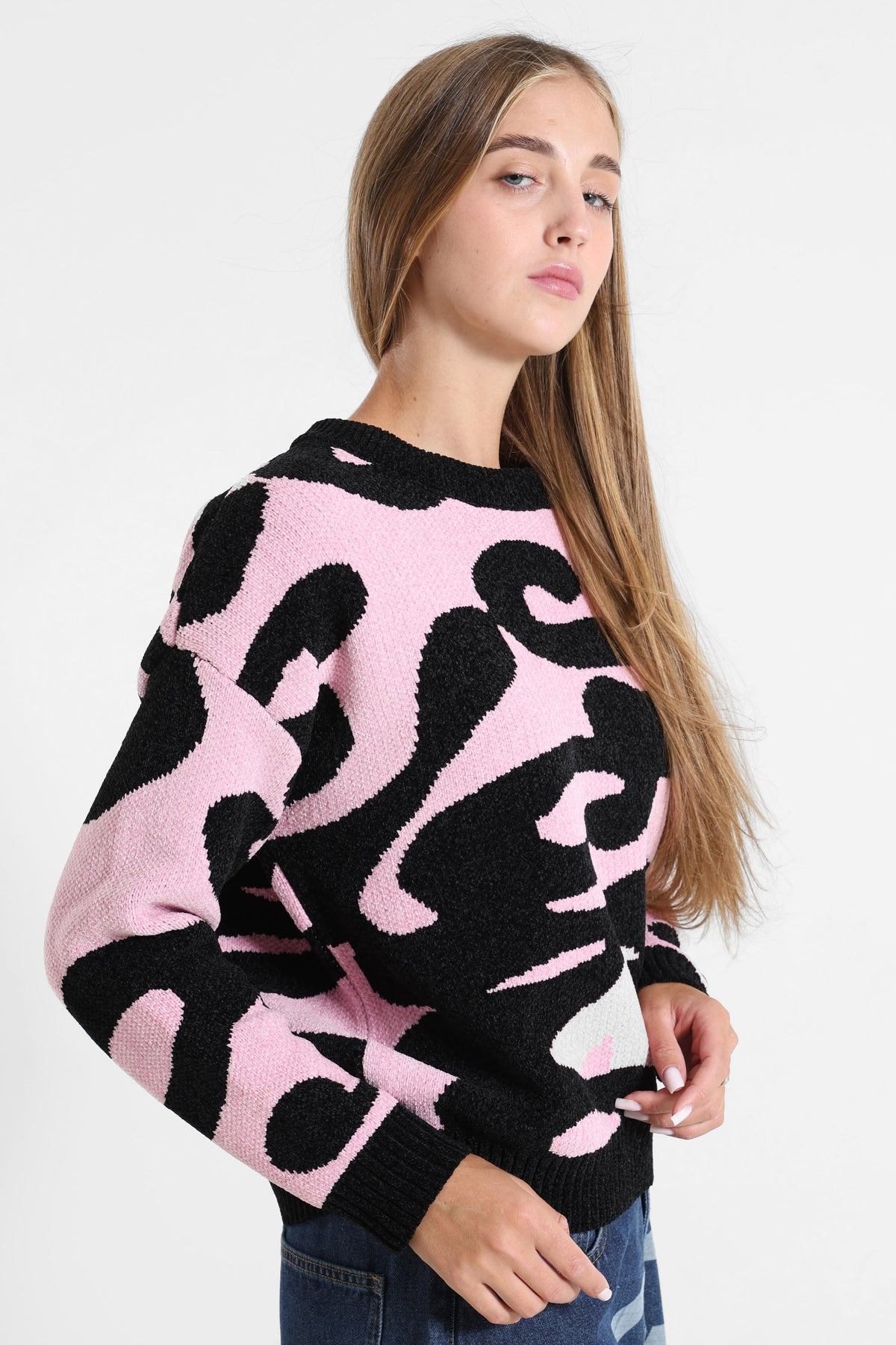 Oversized chenille knit jumper - Pink + Black