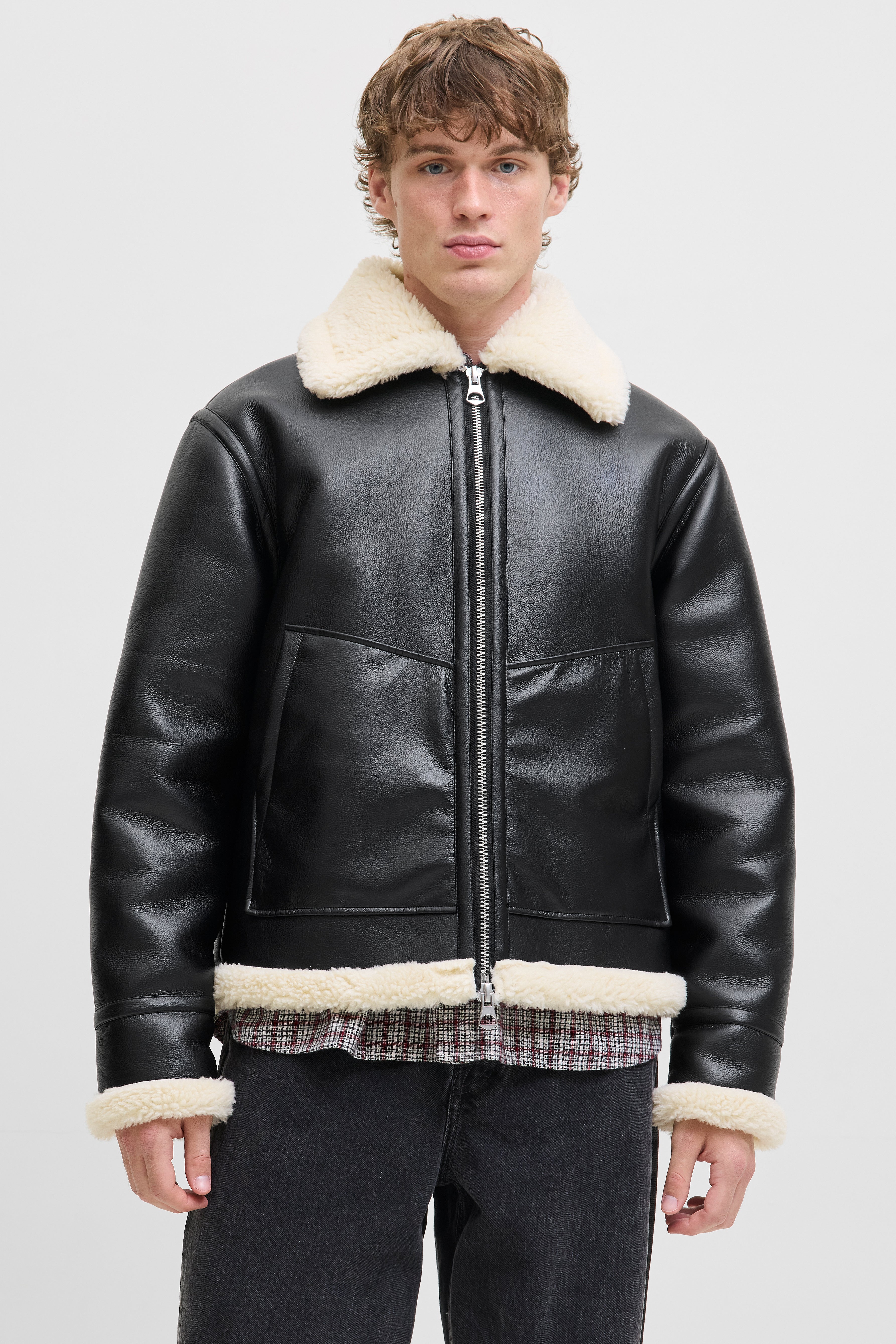 JORLIVERPOOL Aviator veste mouton retourné - Black