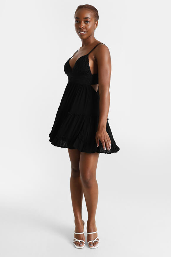 Mini dress with crochet details - black