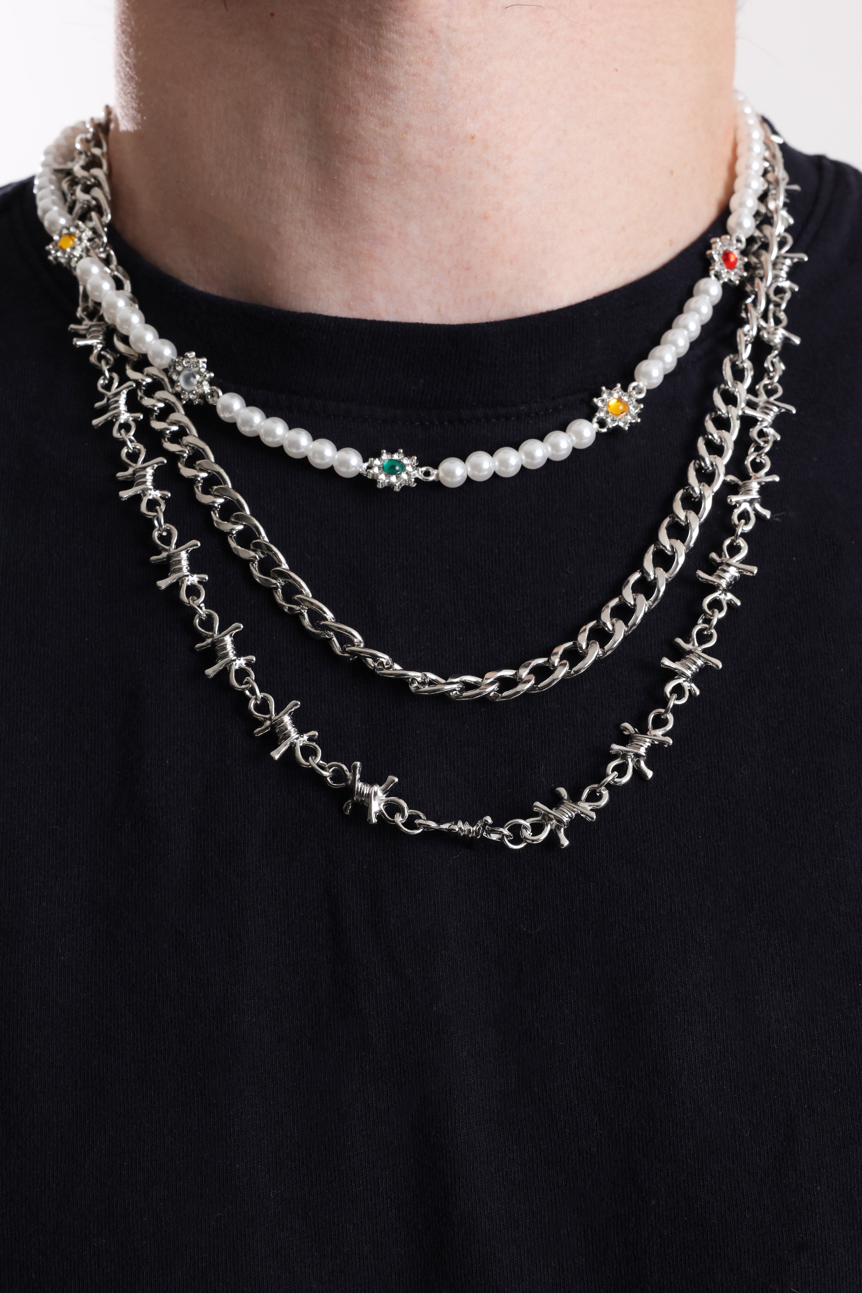 Lot de 3 colliers - Silver + Offwhite