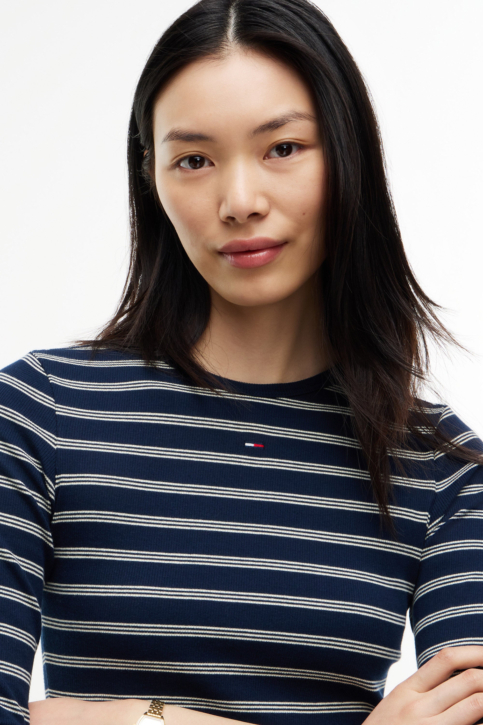 Geripptes Langarmshirt - Dark Blue + Day Lily