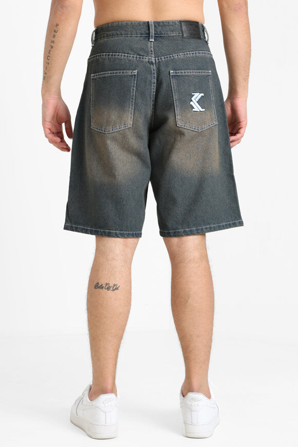Short baggy fit denim - Dark Blue + Brown