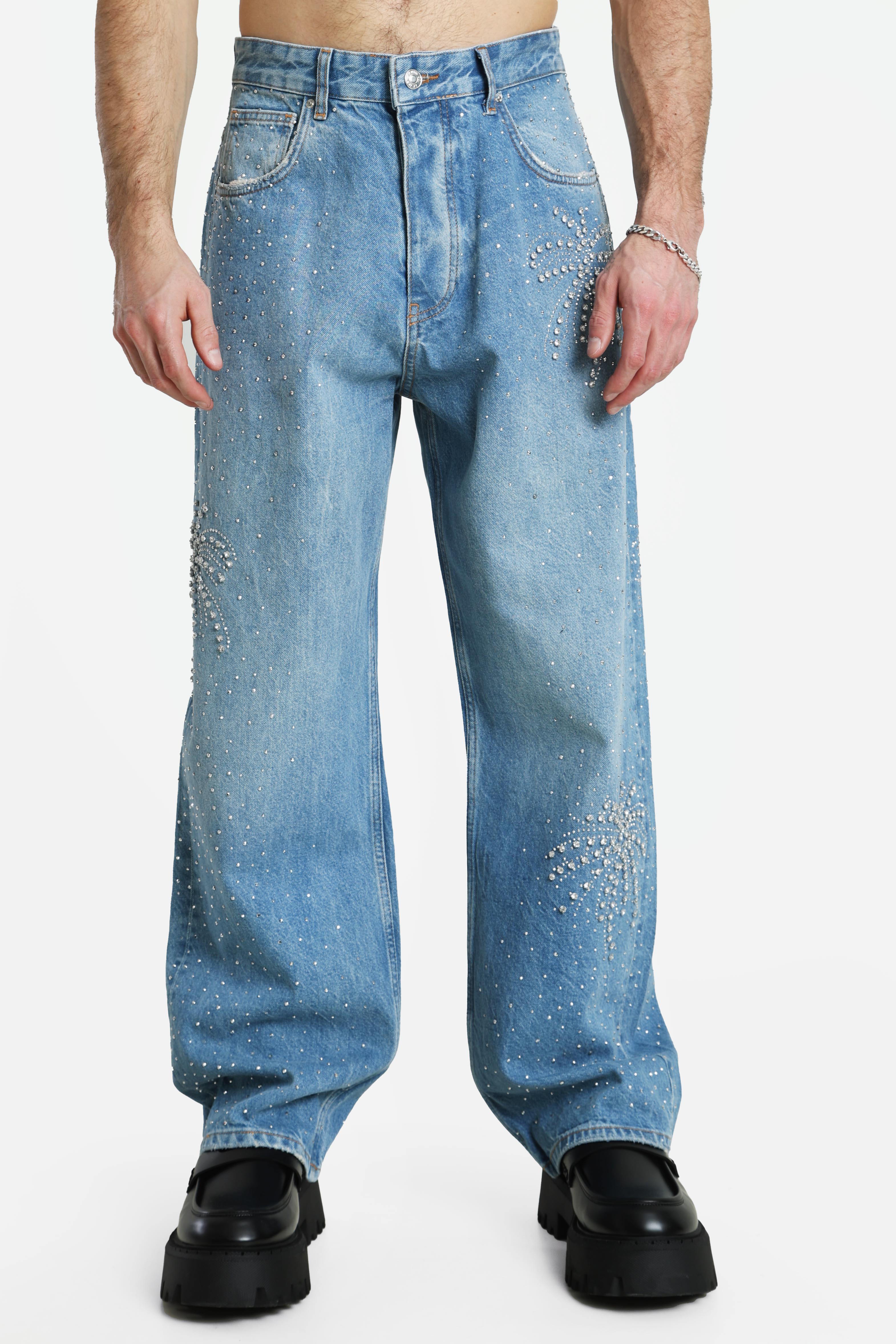 Baggy Fit Jeans mit Strass - Blue Denim