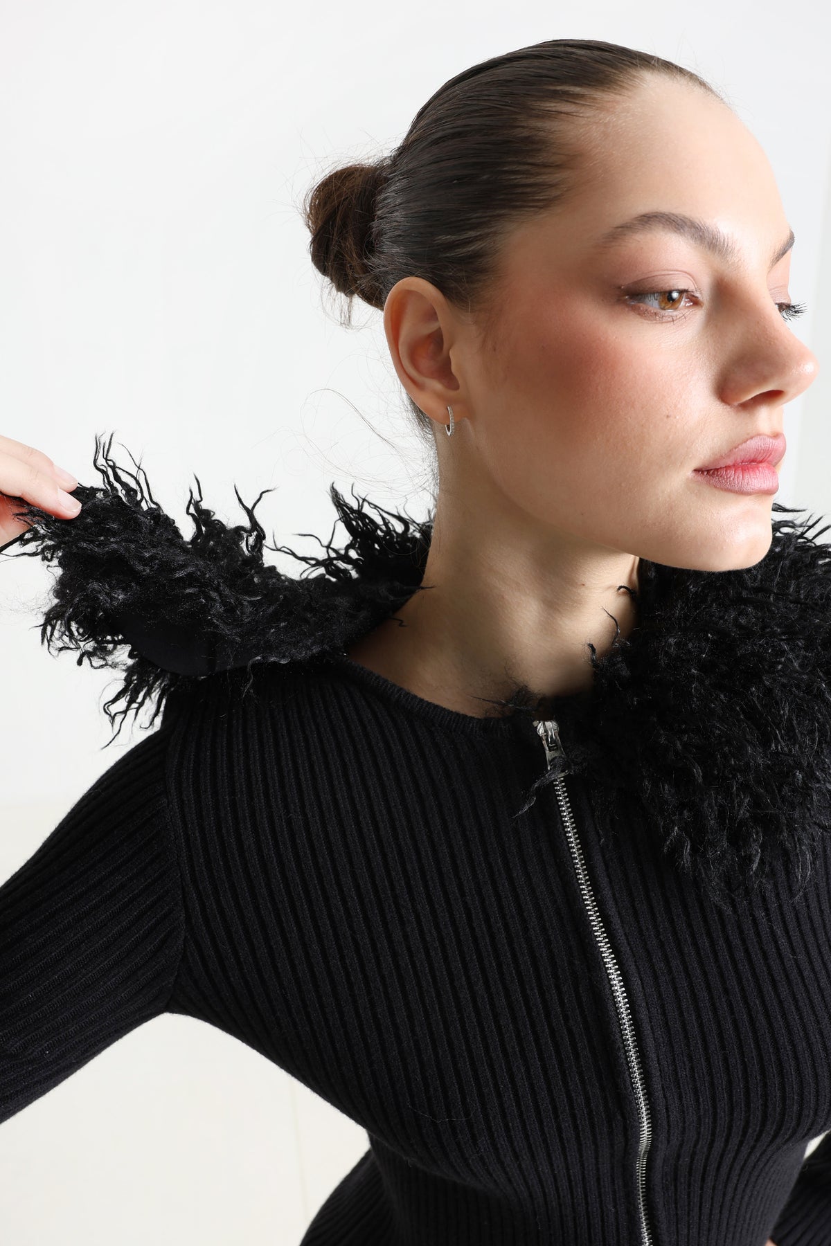Giacca in maglia a coste - Nero