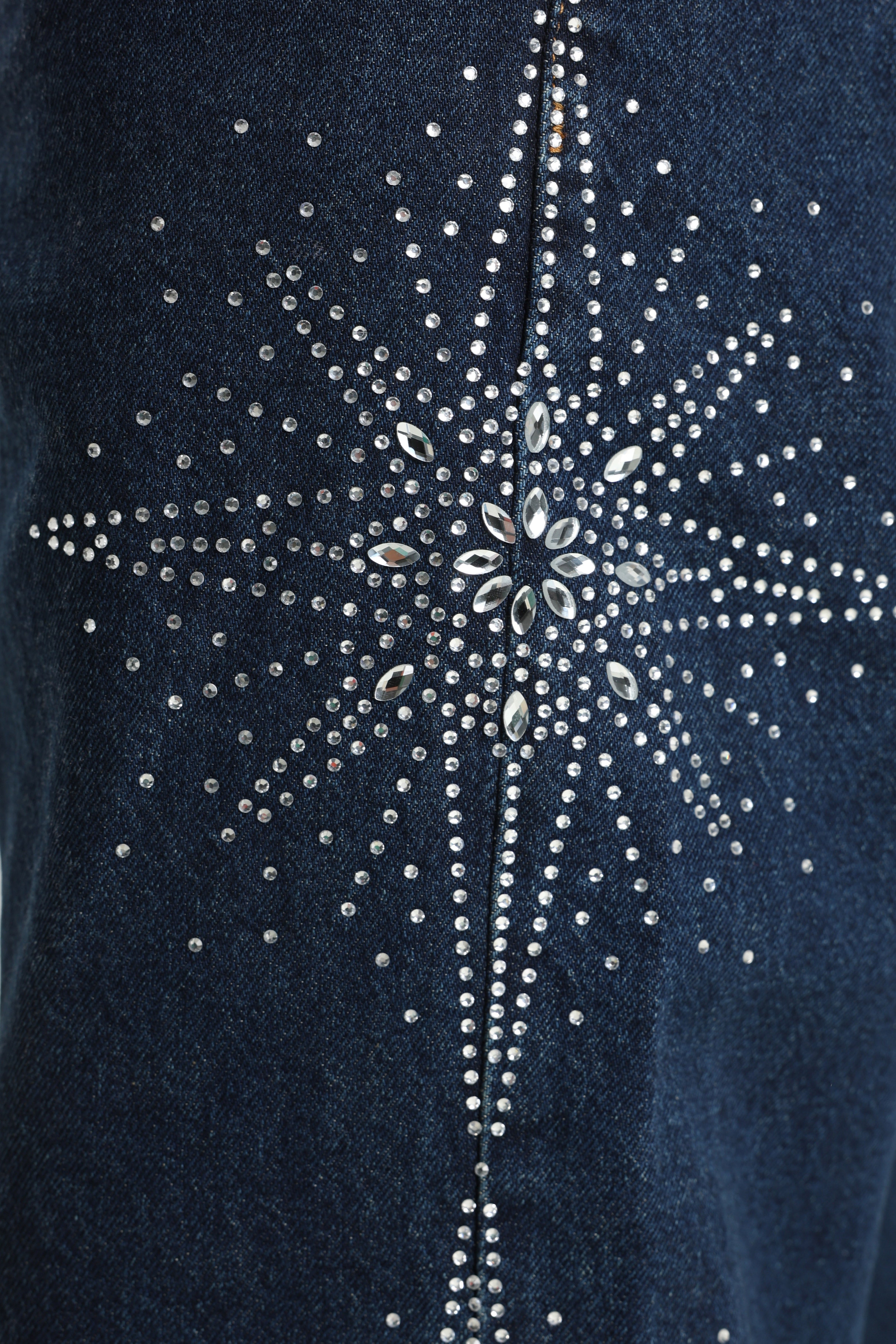 Loose Fit Jeans mit Strass - Dark Blue Denim