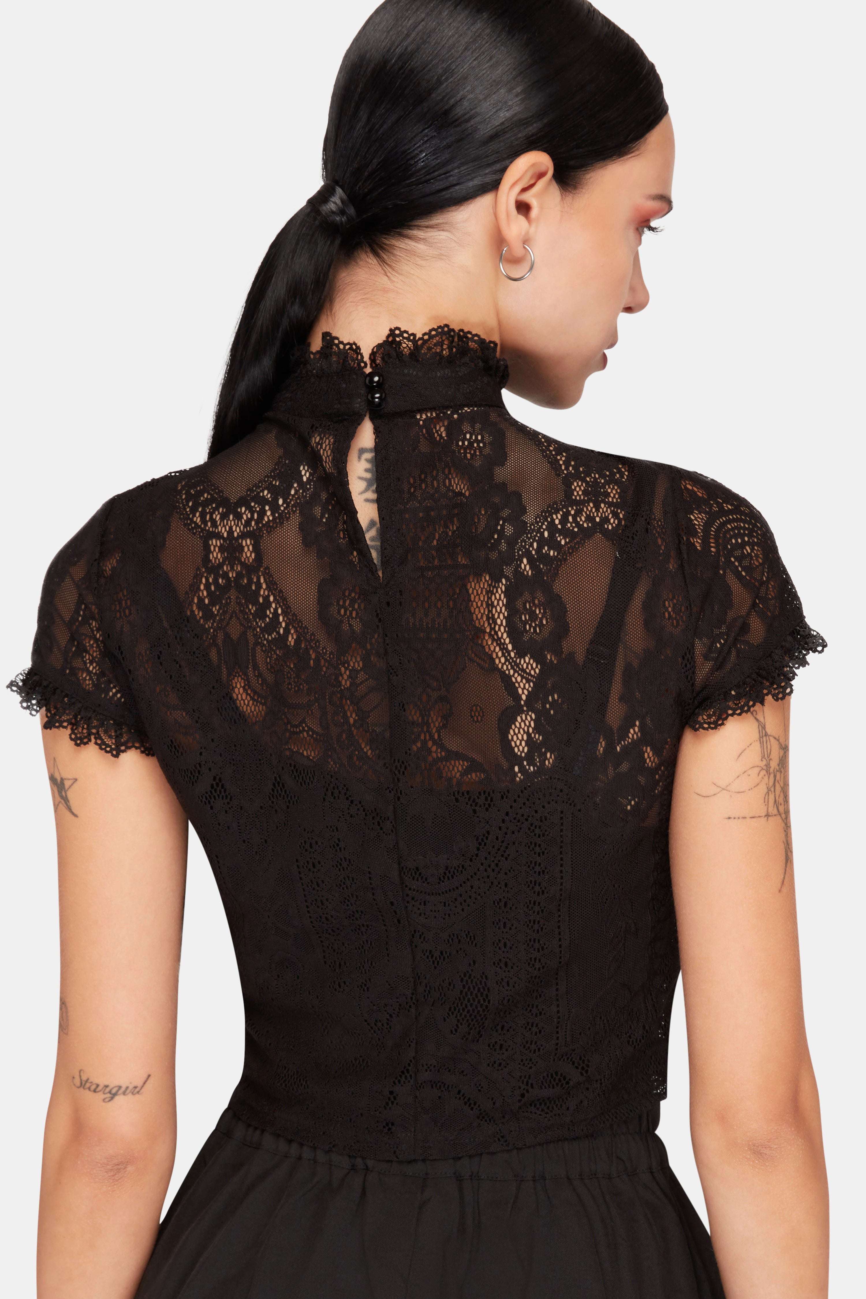 Lace Crop T-Shirt - Black
