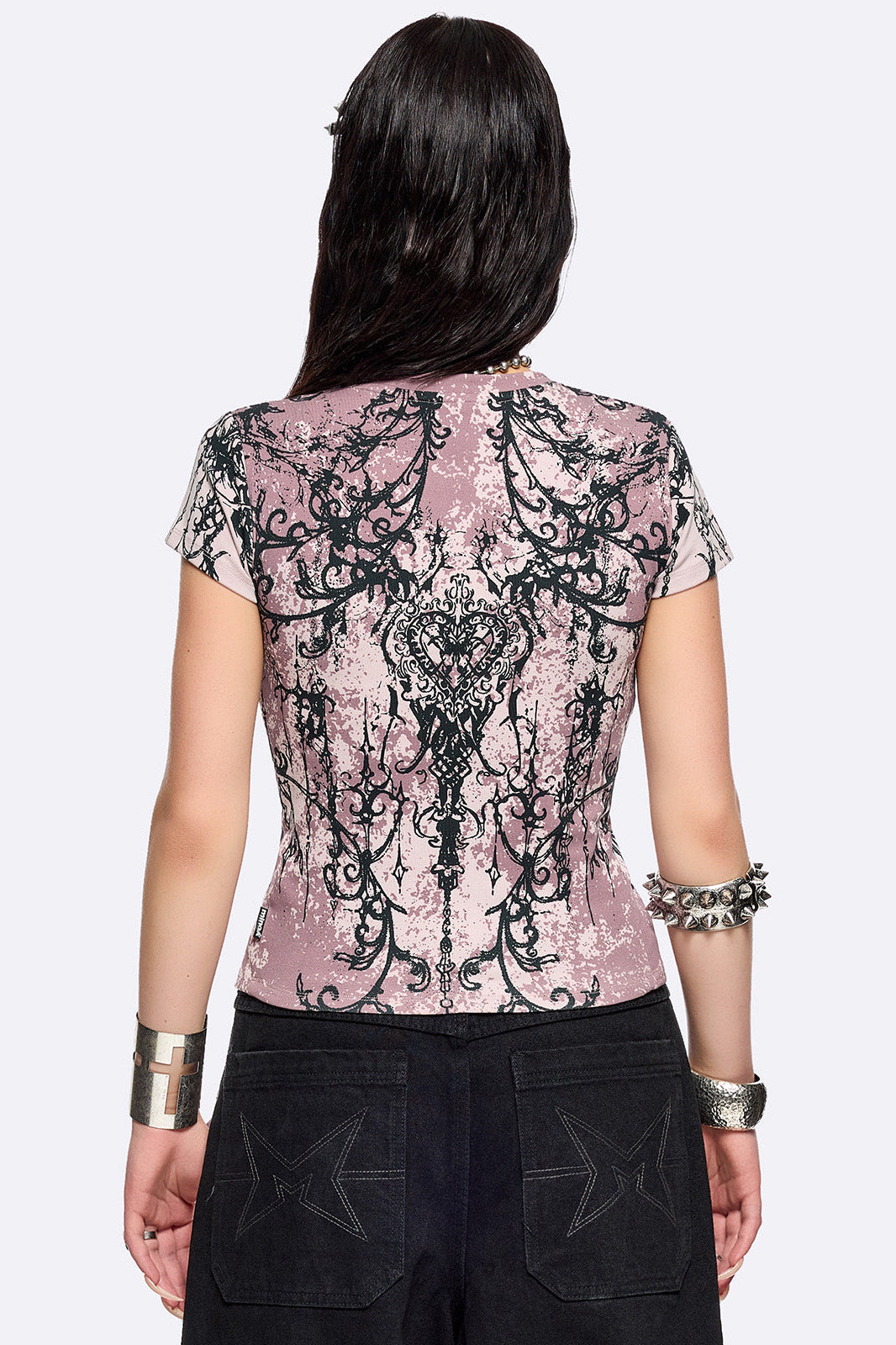 Heartless Crop T-Shirt - Mauve Ancient + Black