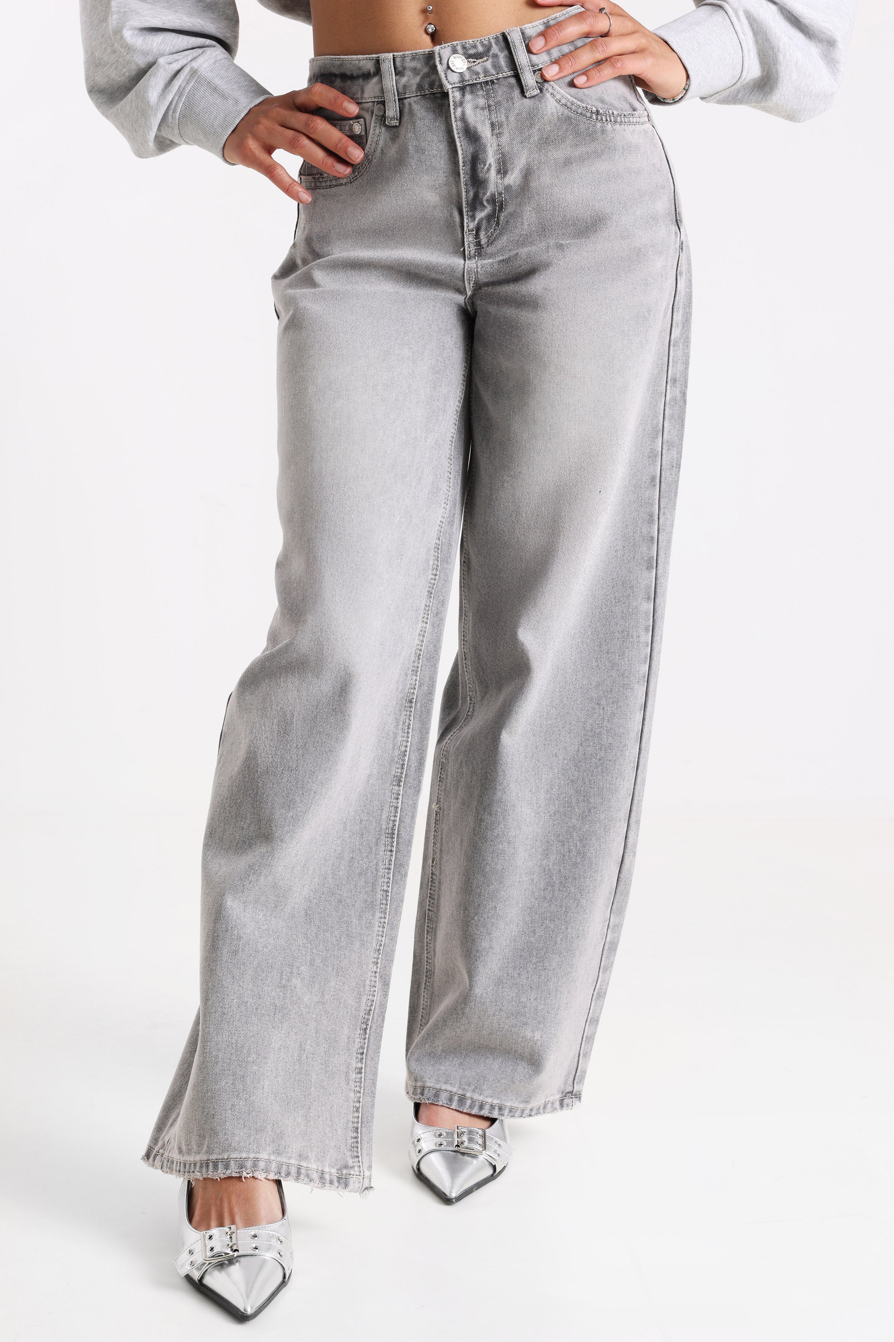 Wide Leg Jeans - Hellgrau