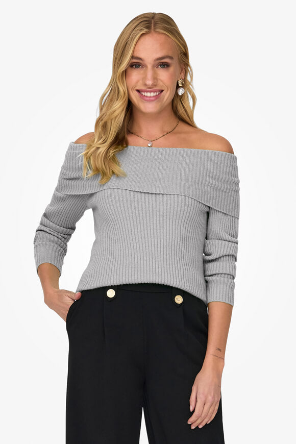 ONLKATIA Off Shoulder gerippter Strickpullover - Ultimate Grey