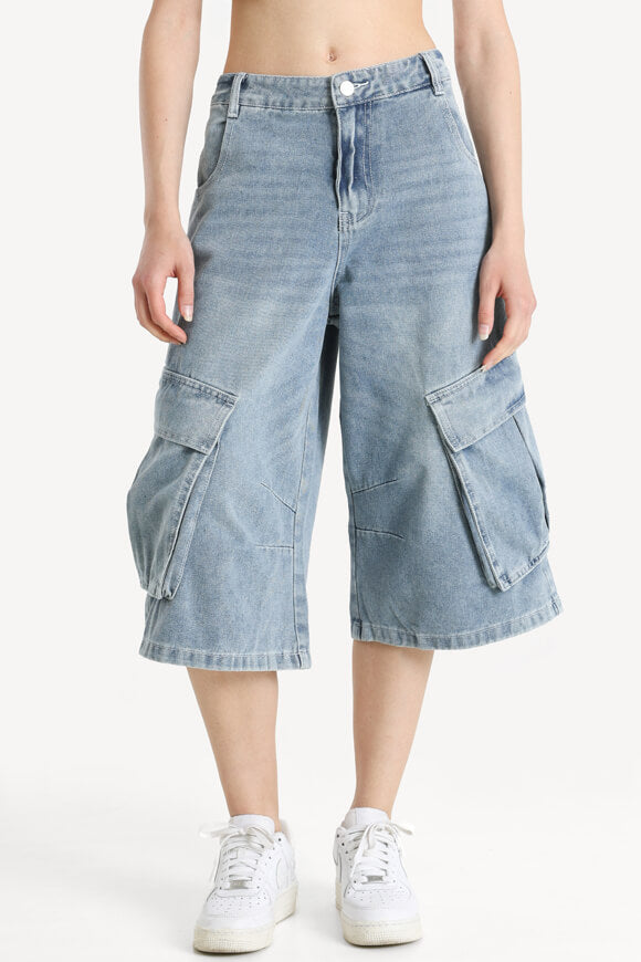 Cargo Jeansshorts - Gewaschen Blau