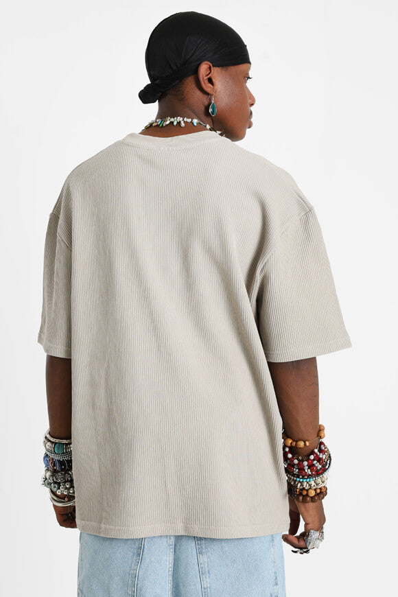 Geripptes Oversize T-Shirt - Washed Dark Stone