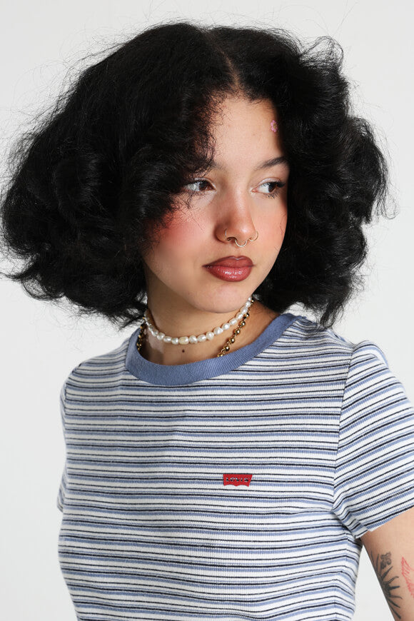 T-shirt a coste - Blu + Bianco