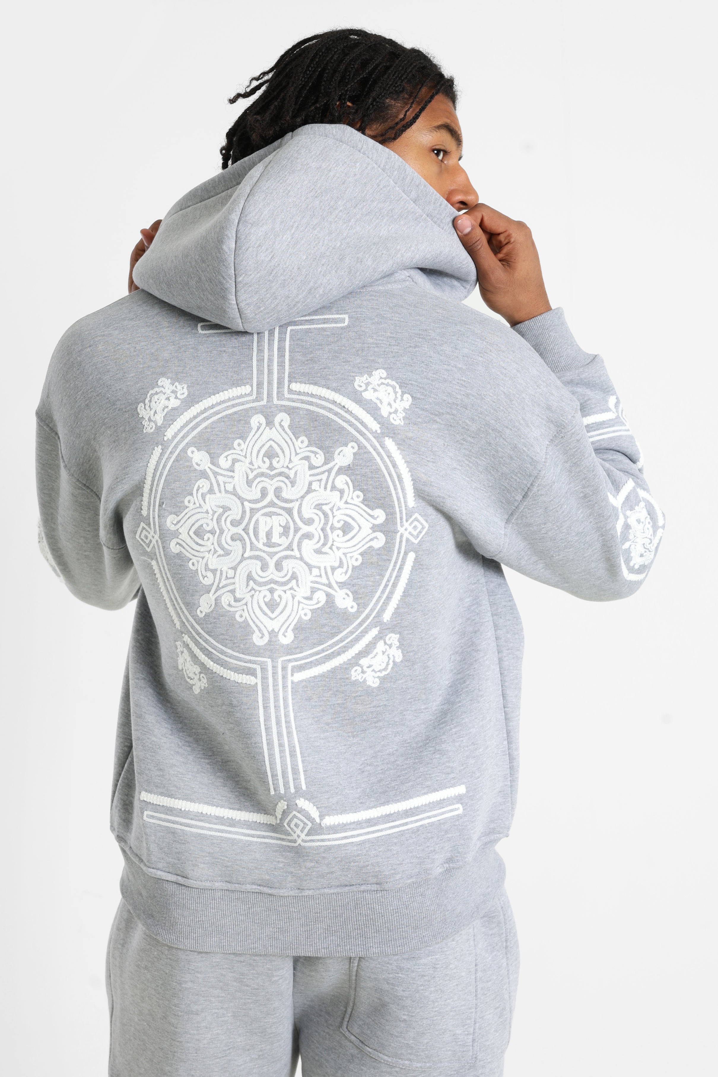 Felpa con cappuccio e zip - Grey Heather + White