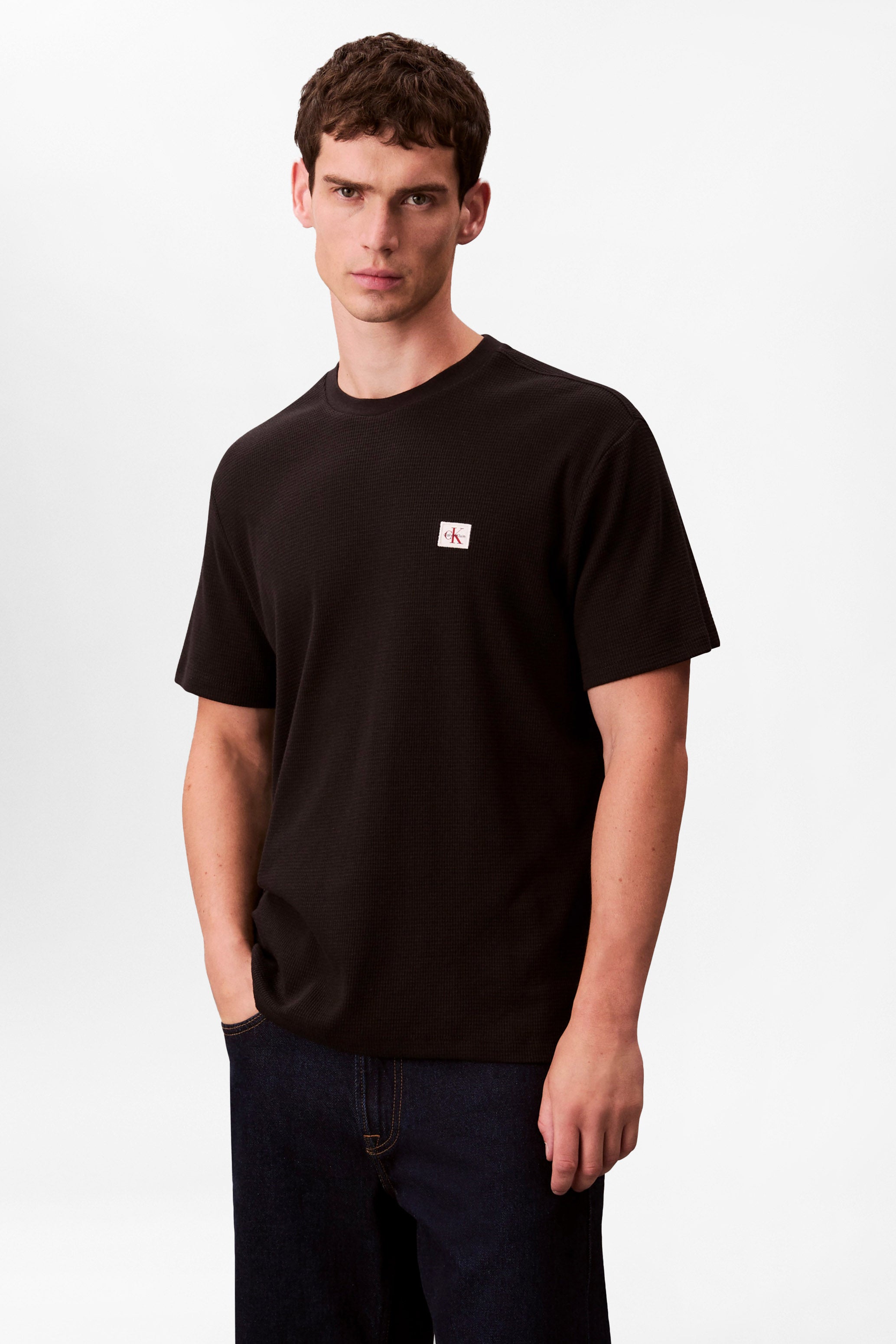 T-Shirt mit Waffelstruktur - Black