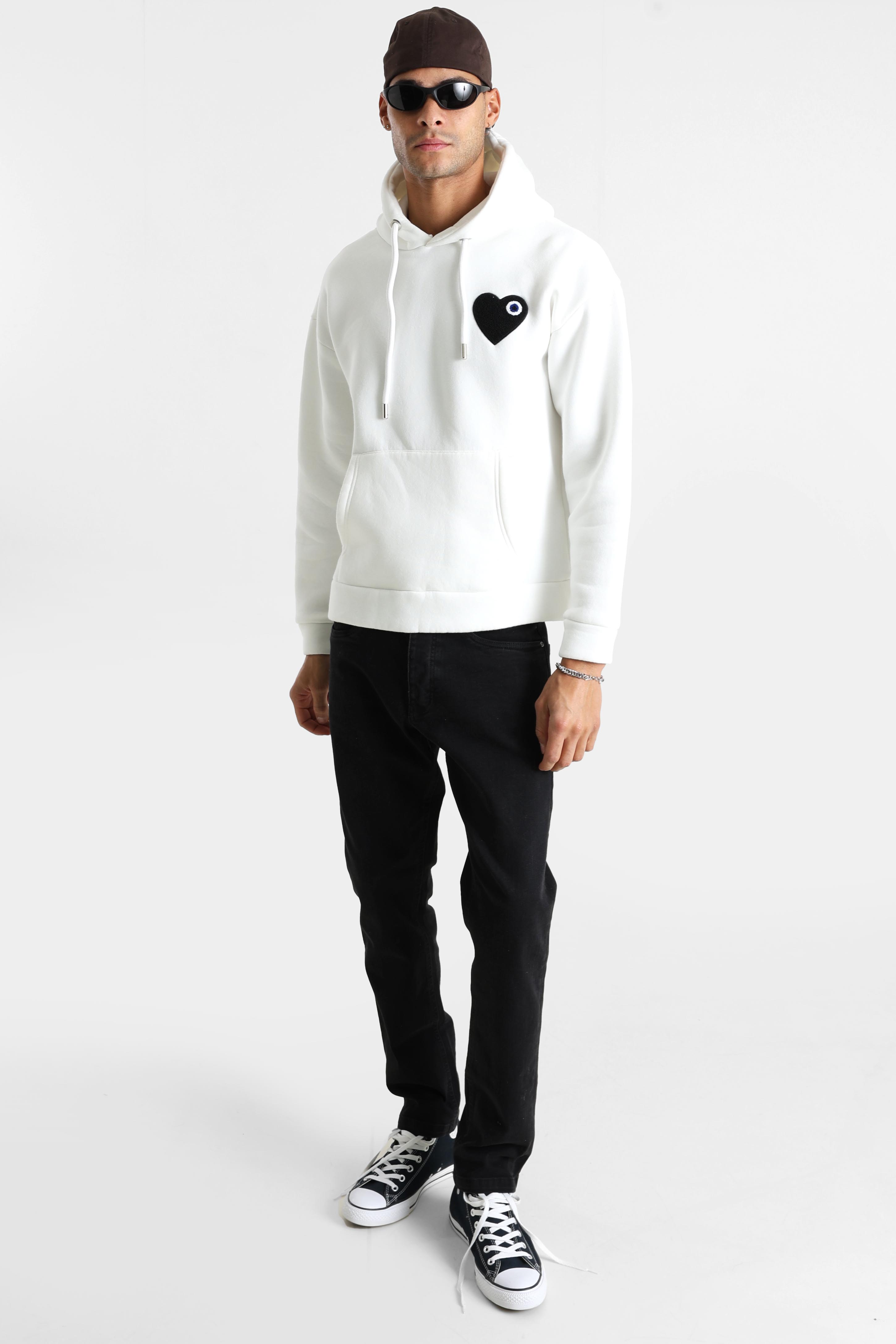 Heart Kapuzensweatshirt - Offwhite + Black