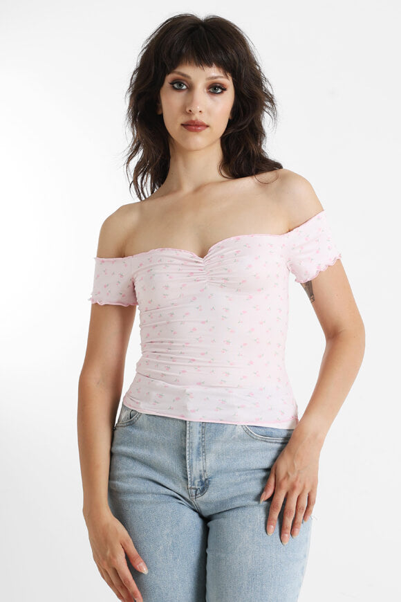 Off Shoulder Crop Shirt - Light Pink