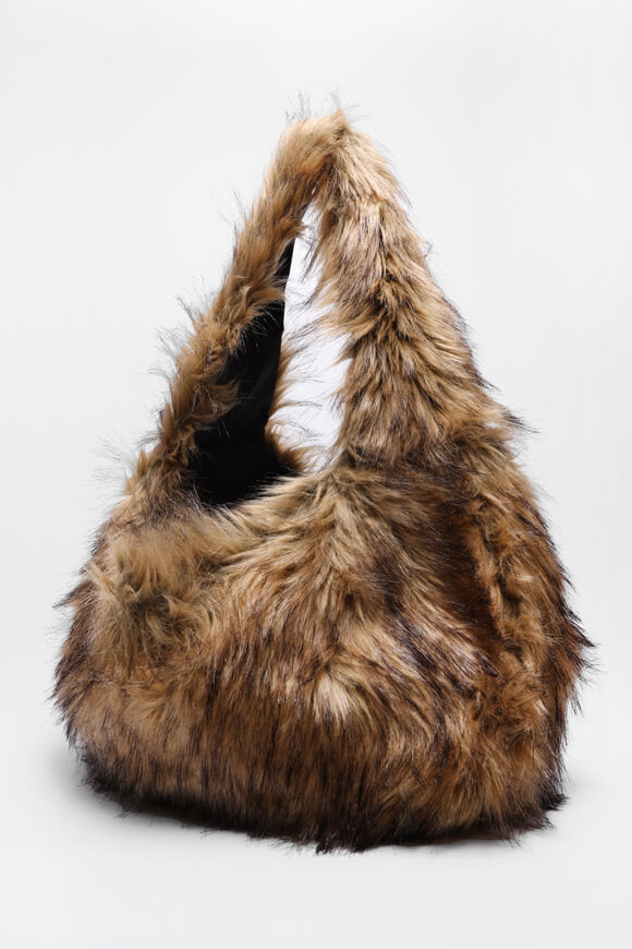 Borsa in pelliccia sintetica - Beige + Nero