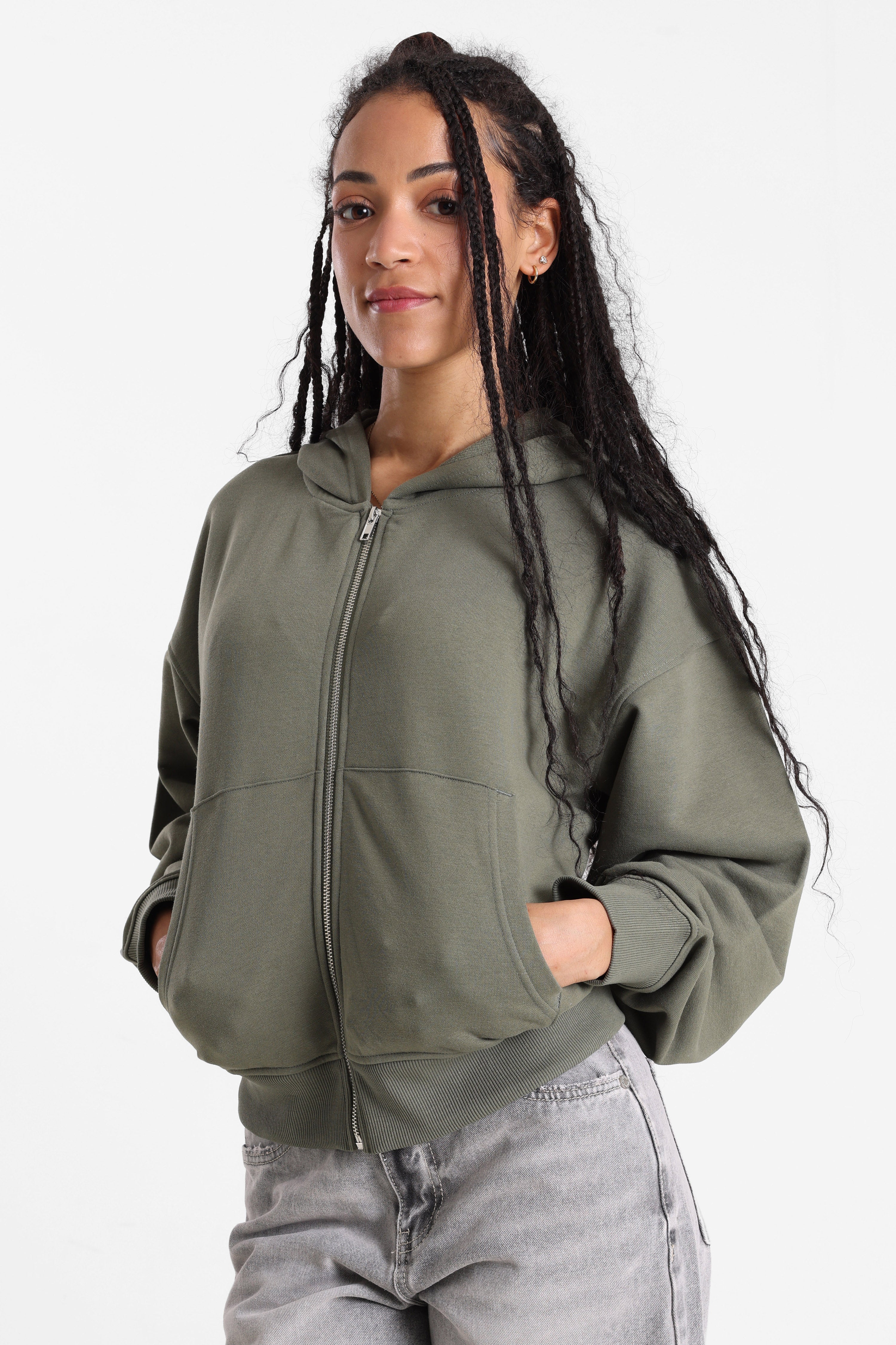 Kapuzensweatjacke - Olive