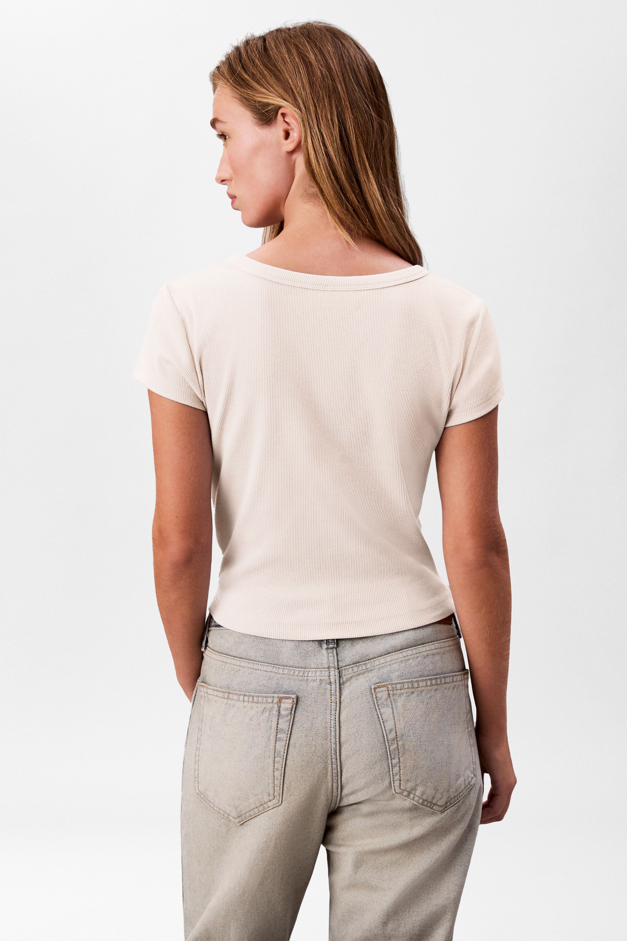 Geripptes Crop T-Shirt - Grey Heather