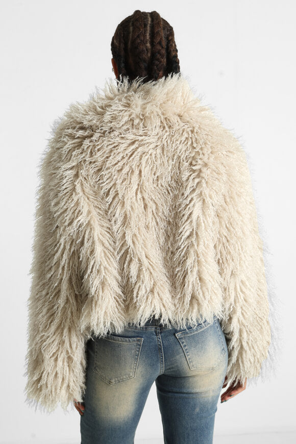 Short faux fur jacket - beige