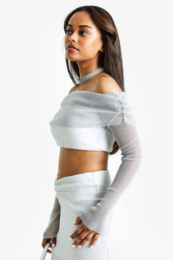Glitter off-shoulder top - light gray + silver