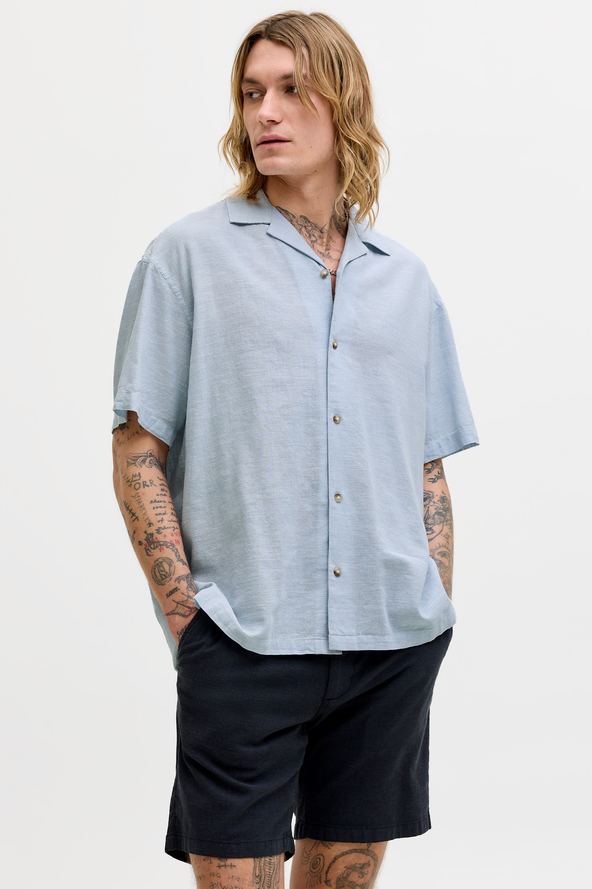 JJESUMMER Leinenhemd - Celestial Blue