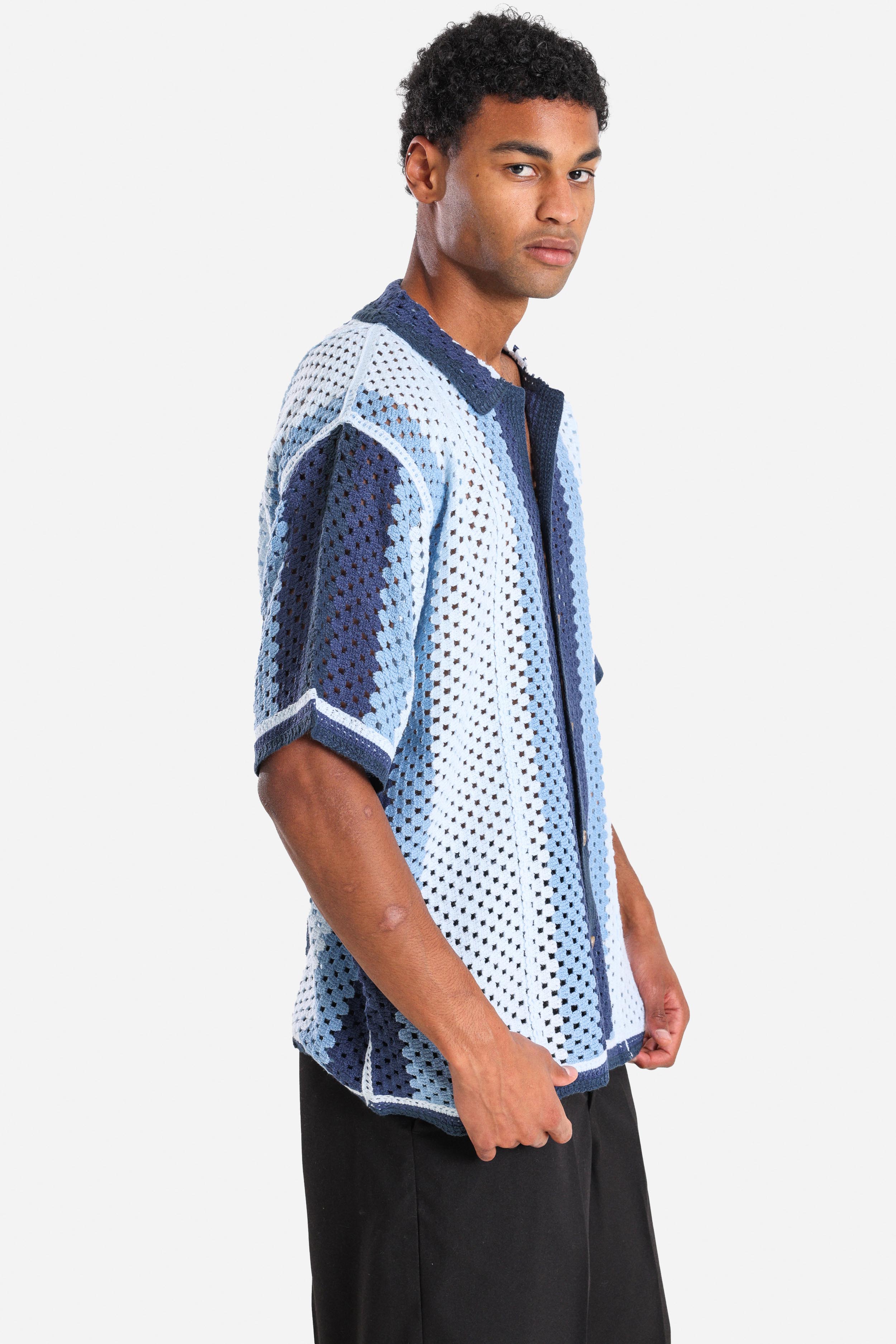 Häkelhemd - Navy + Light Blue