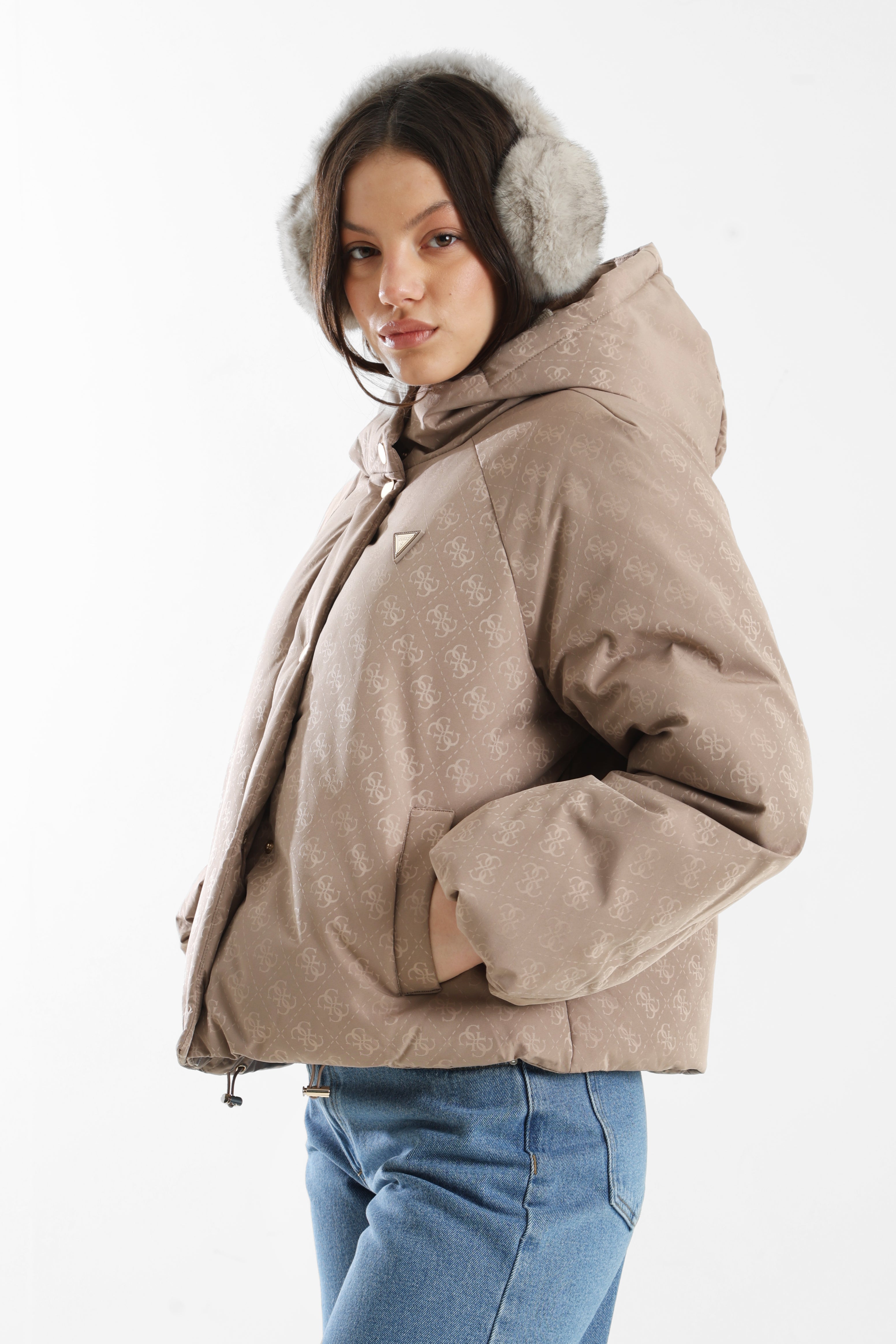 Jacquard Pufferjacke - Tan