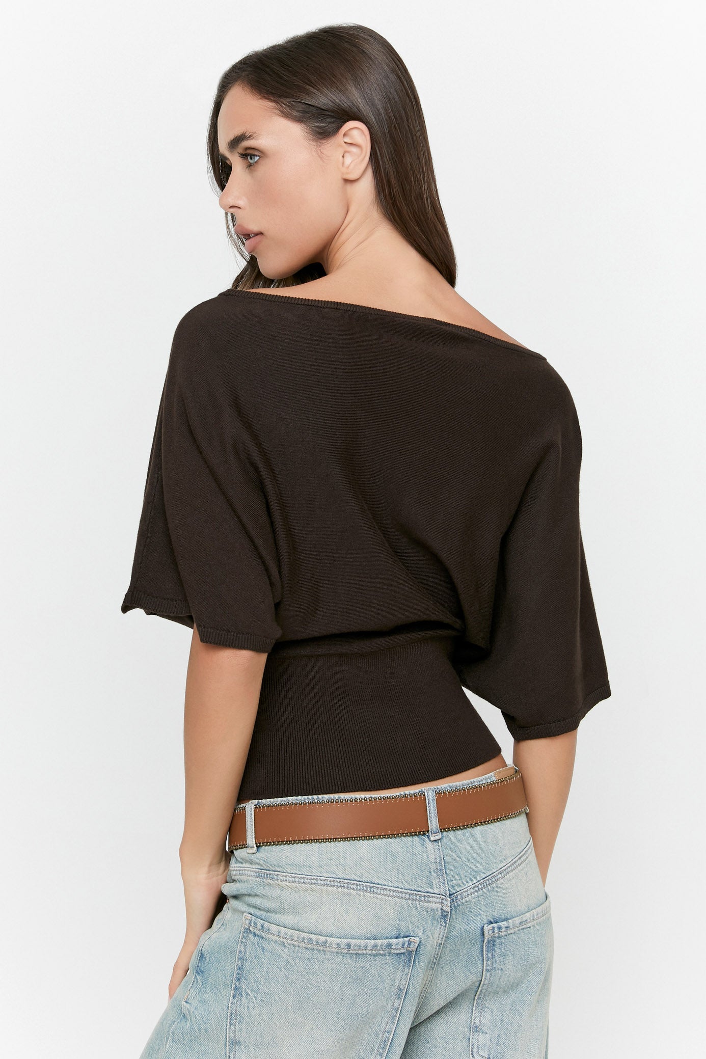 Maglione corto in maglia fine - Dark Brown