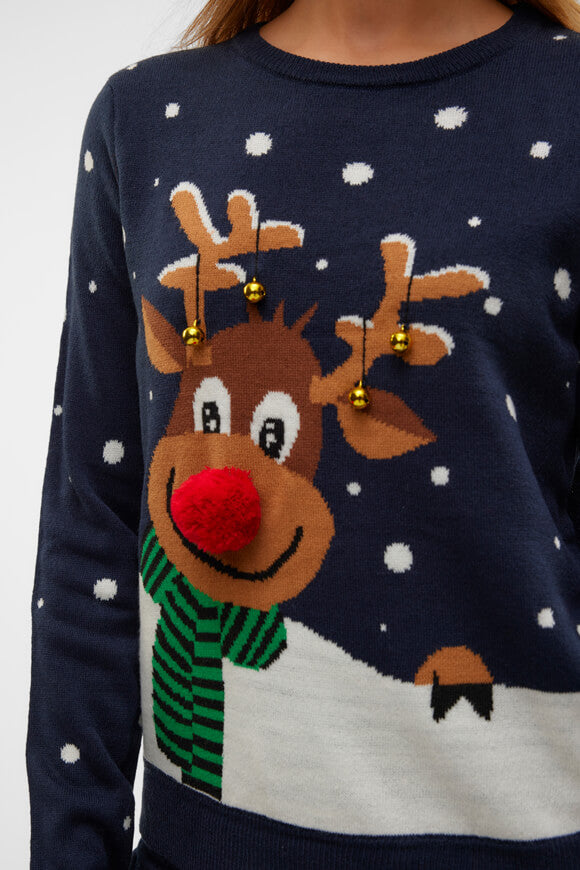 Snowy Deer Christmas knitted sweater - Navy Blazer