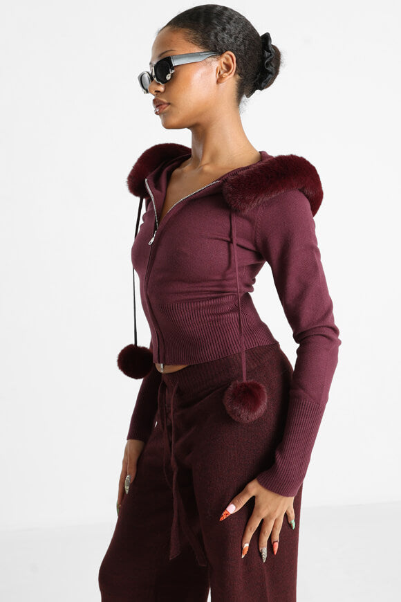 Crop fine knit cardigan - Bordeaux